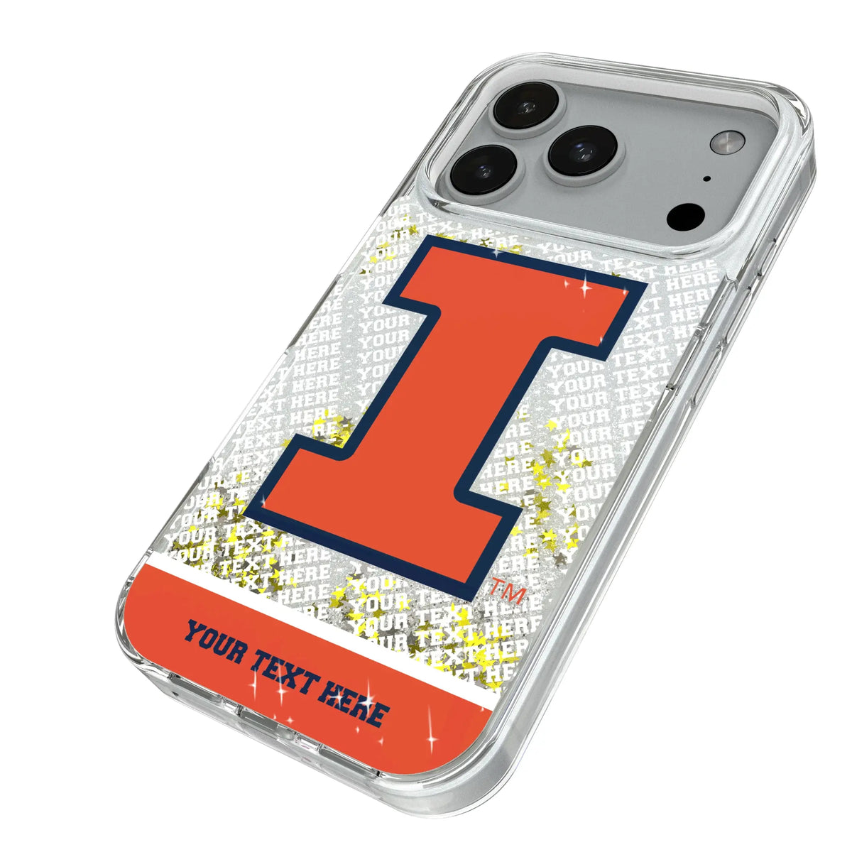 University of Illinois Fighting Illini Personalized EndZone Plus iPhone Glitter Phone Case for Apple iPhone - Isometric View#Device_iPhone 18 Pro