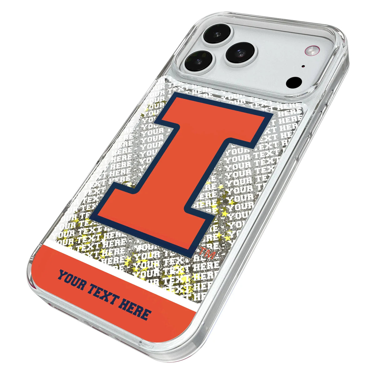 University of Illinois Fighting Illini Personalized EndZone Plus iPhone Glitter Phone Case for Apple iPhone - Isometric View#Device_iPhone 18 Pro Max