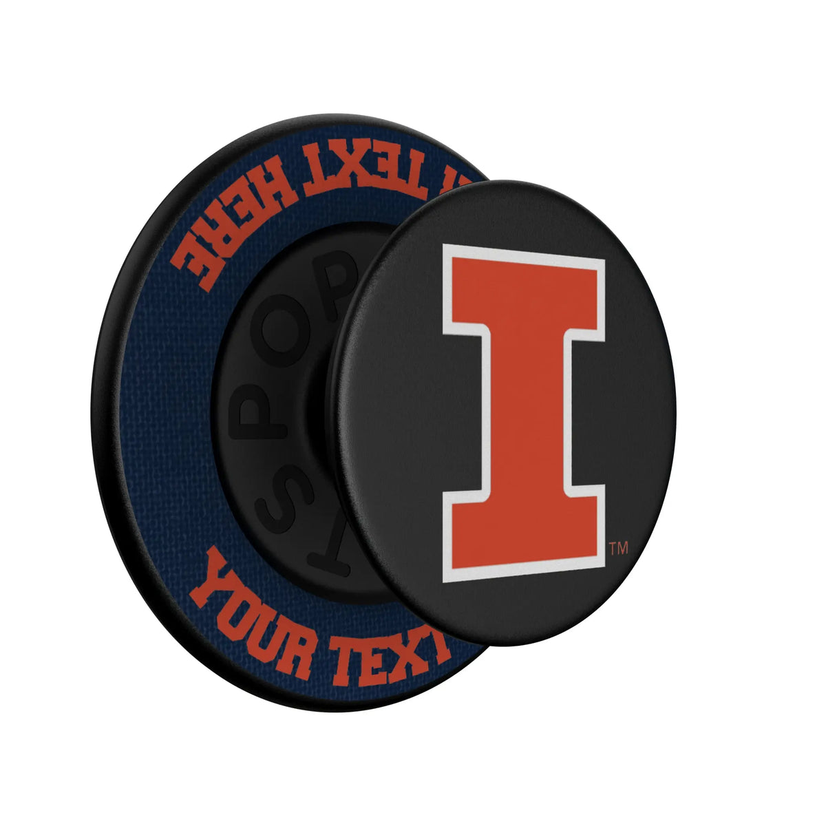 University of Illinois Fighting Illini Personalized Endzone Solid Popsockets Round Magnetic - Isometric View