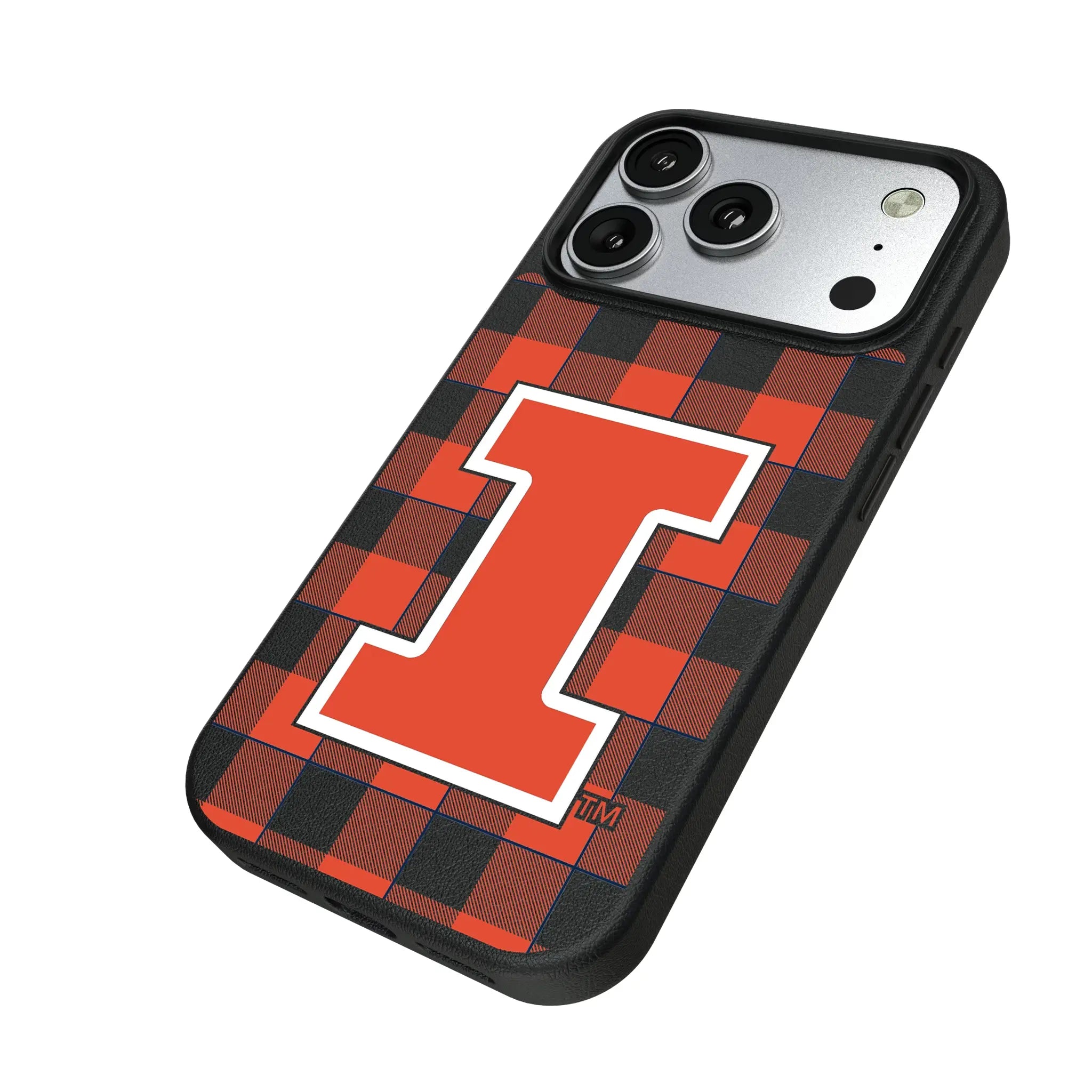 University of Illinois Fighting Illini Plaid iPhone MagSafe Compatible Phone Case for Apple iPhone - Isometric View#Device_iPhone 17 Pro