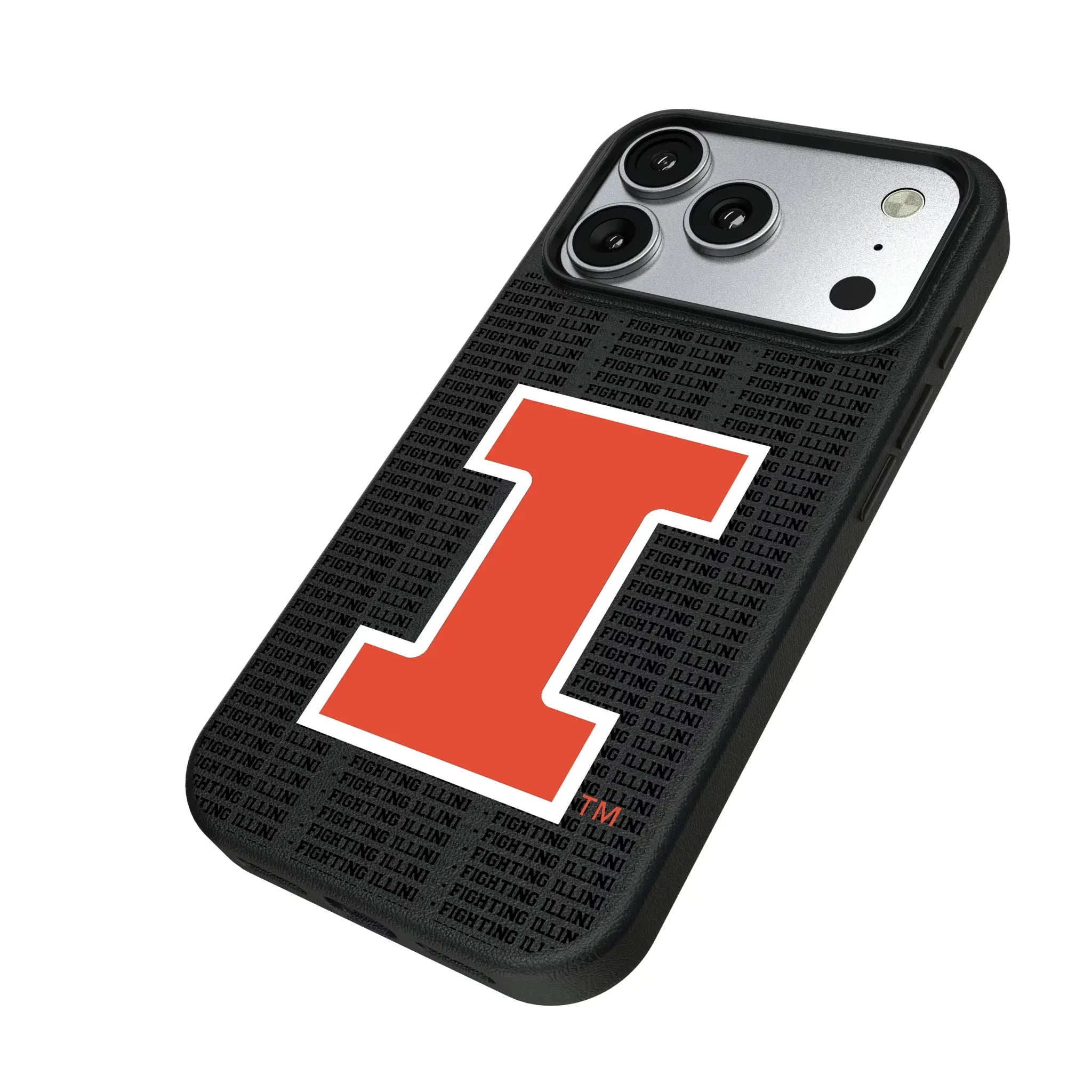 University of Illinois Fighting Illini Text Backdrop iPhone MagSafe Compatible Phone Case for Apple iPhone - Isometric View#Device_iPhone 17 Pro