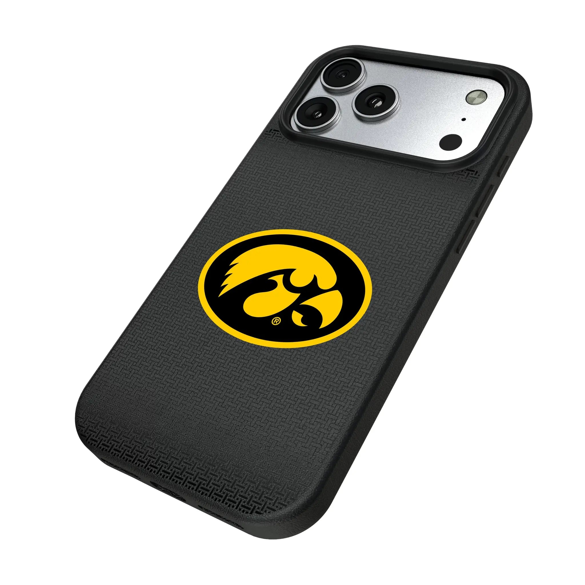 University of Iowa Hawkeyes Linen iPhone MagSafe Compatible Phone Case for Apple iPhone - Isometric View#Device_iPhone 17 Pro Max