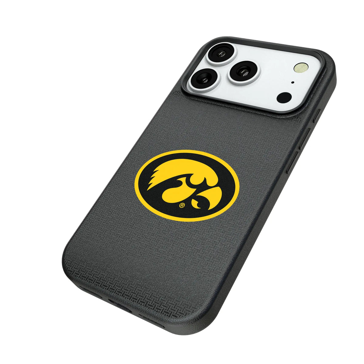 University of Iowa Hawkeyes Linen iPhone MagSafe Compatible Phone Case for Apple iPhone - Isometric View#Device_iPhone 18 Pro