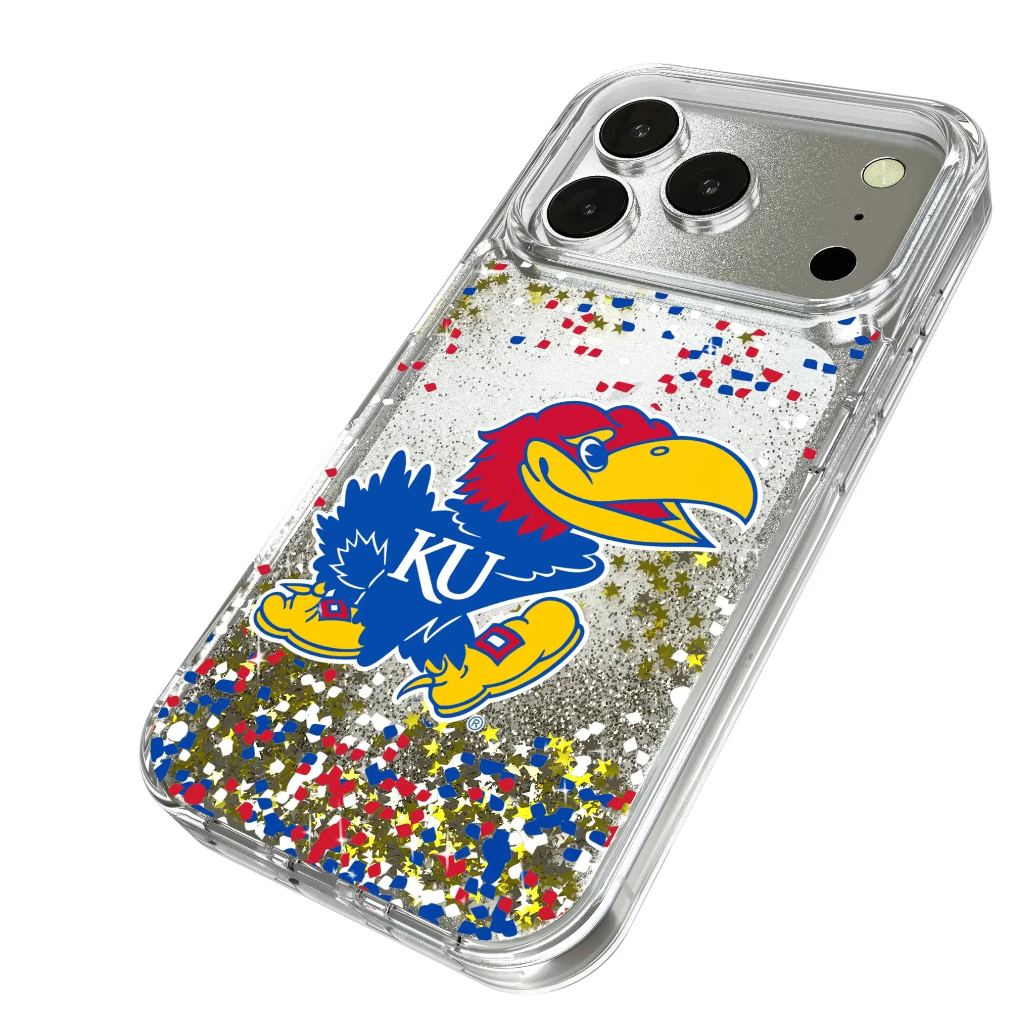 University of Kansas Jayhawks Confetti iPhone Glitter Phone Case for Apple iPhone - Isometric View