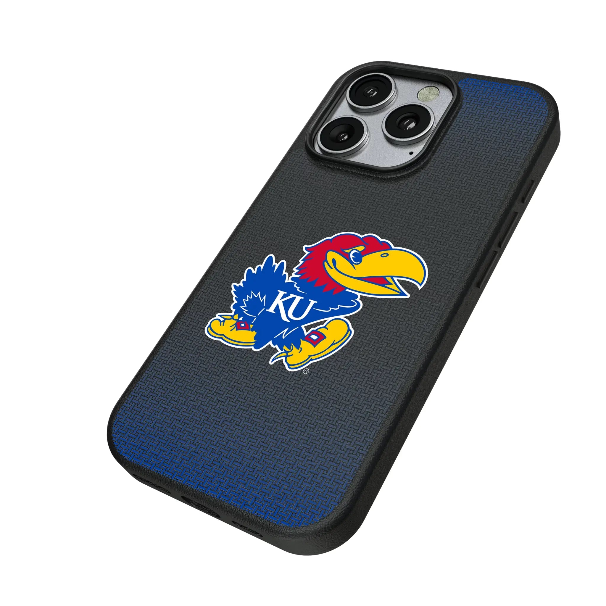 University of Kansas Jayhawks Linen iPhone MagSafe Compatible Phone Case for Apple iPhone - Isometric View
