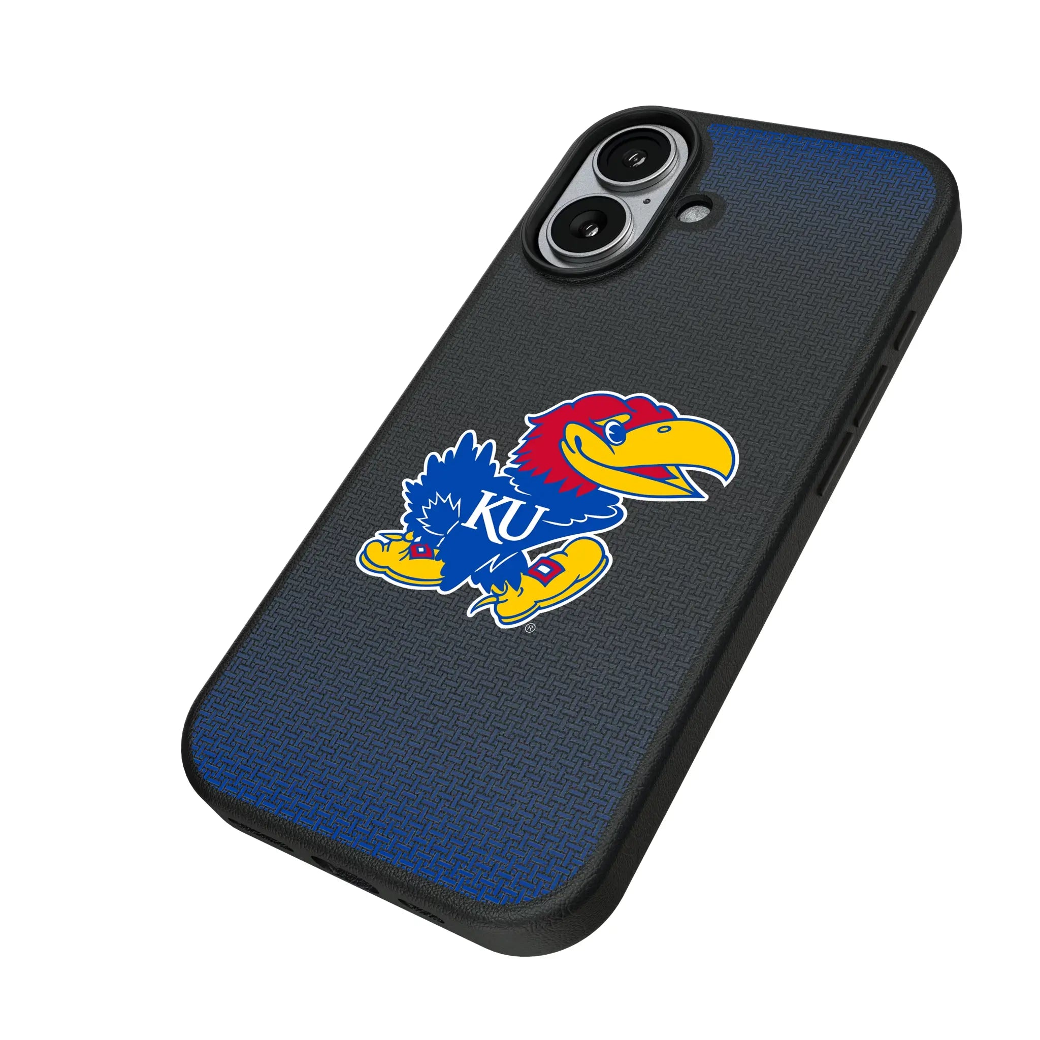 University of Kansas Jayhawks Linen iPhone MagSafe Compatible Phone Case for Apple iPhone - Isometric View#Device_iPhone 17