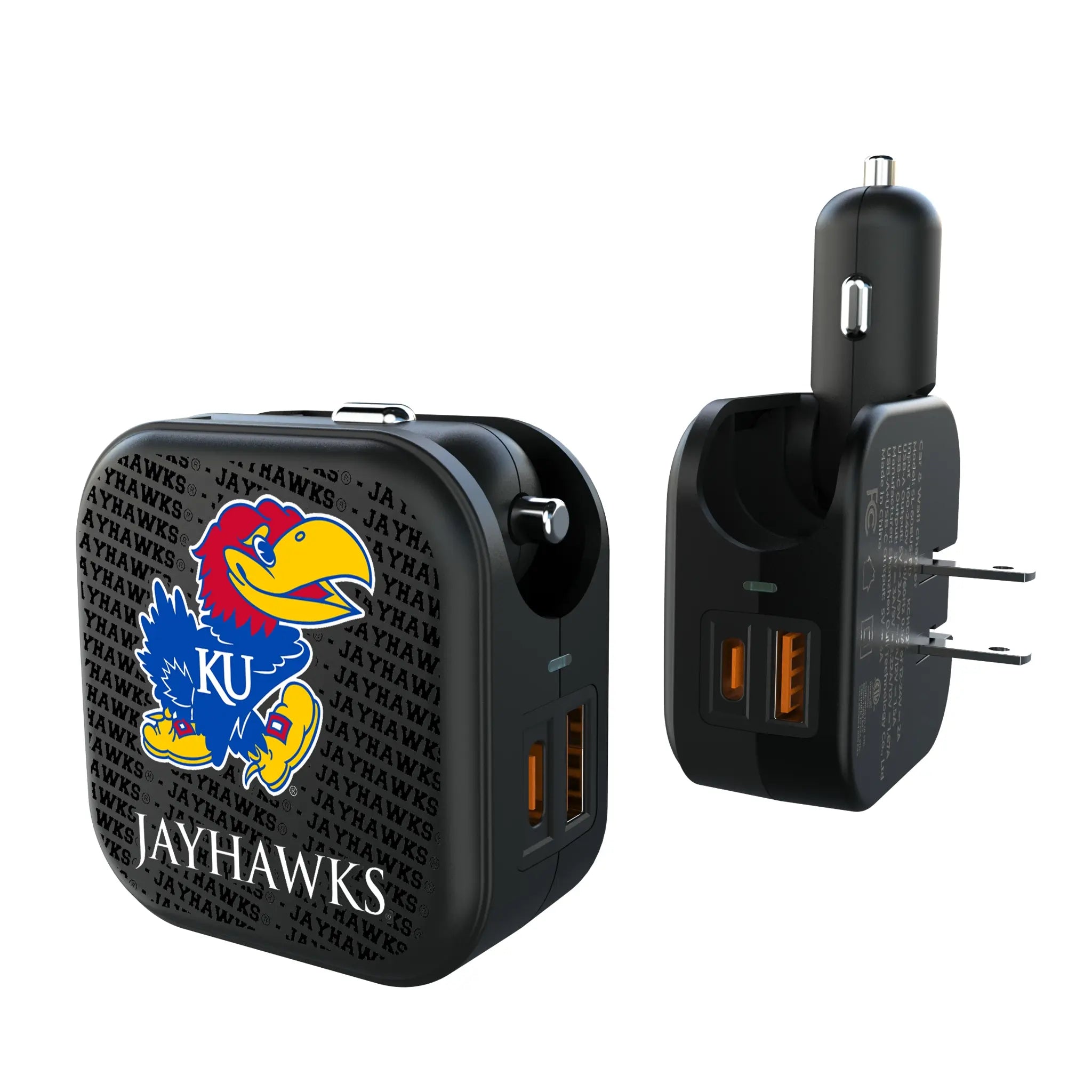 University of Kansas Jayhawks Text Backdrop 2 in 1 USB A/C Charger