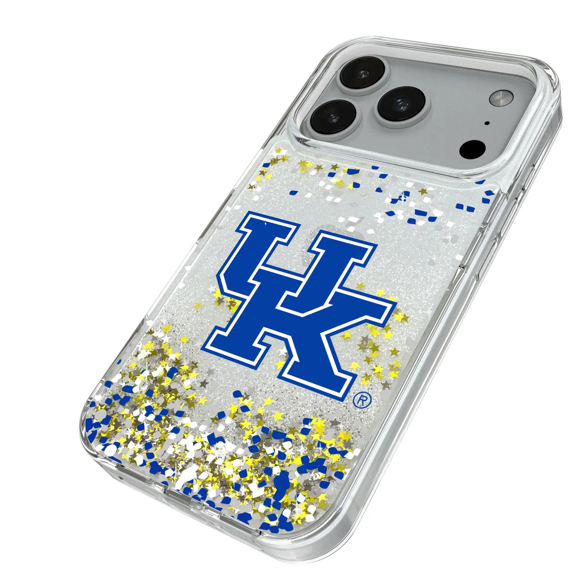 University of Kentucky Wildcats Confetti iPhone Glitter Phone Case for Apple iPhone - Isometric View#Device_iPhone 18 Pro