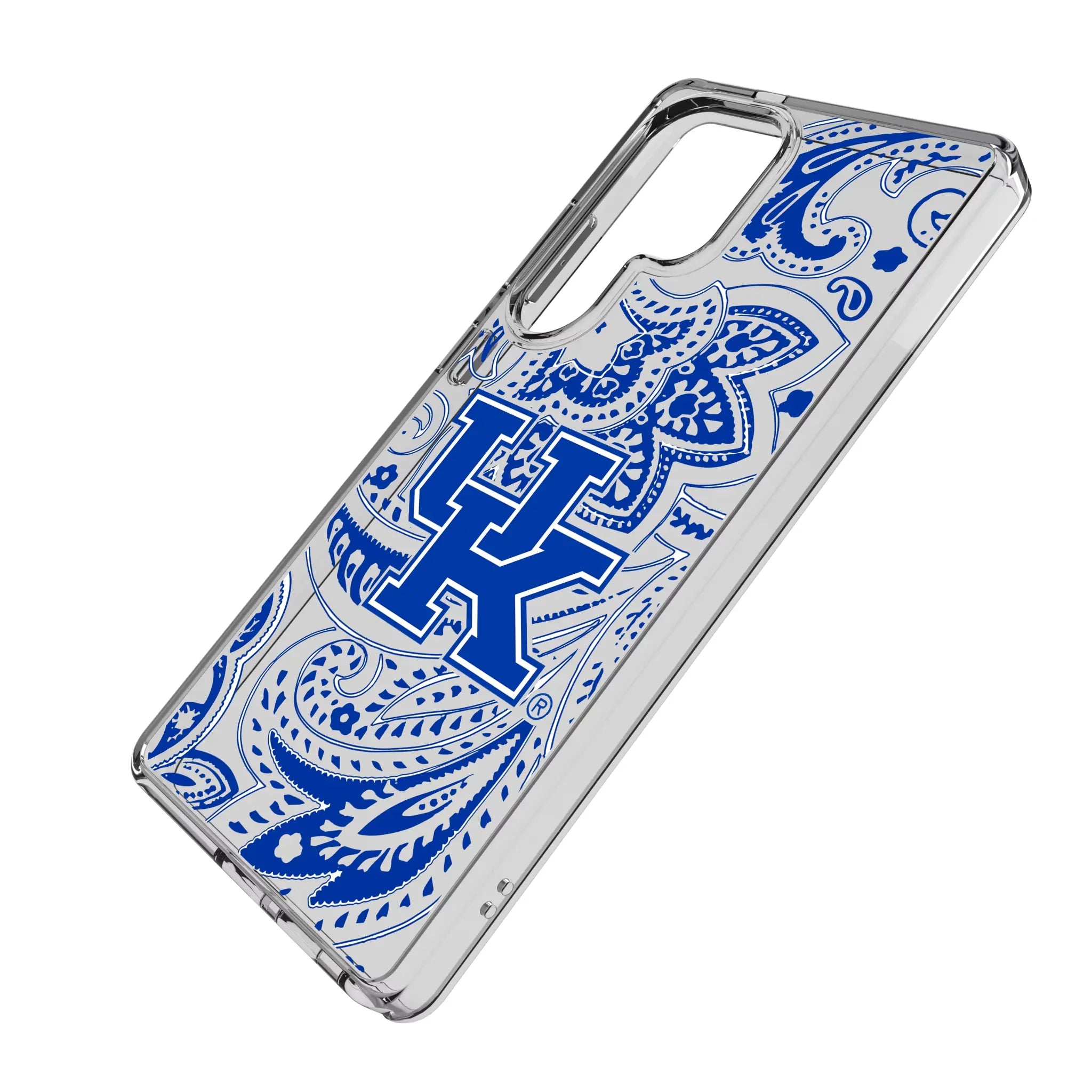 University of Kentucky Wildcats Paisley Galaxy Clear Phone Case for Samsung Galaxy - Isometric View#Device_Galaxy S25 Ultra