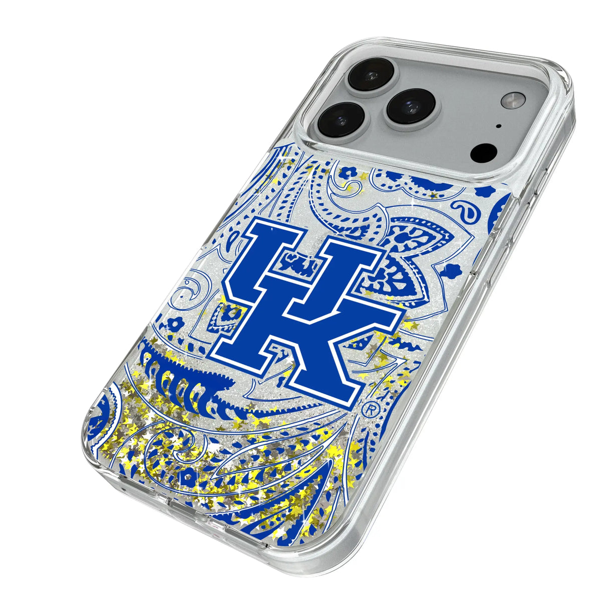 University of Kentucky Wildcats Paisley iPhone Glitter Phone Case for Apple iPhone - Isometric View#Device_iPhone 18 Pro