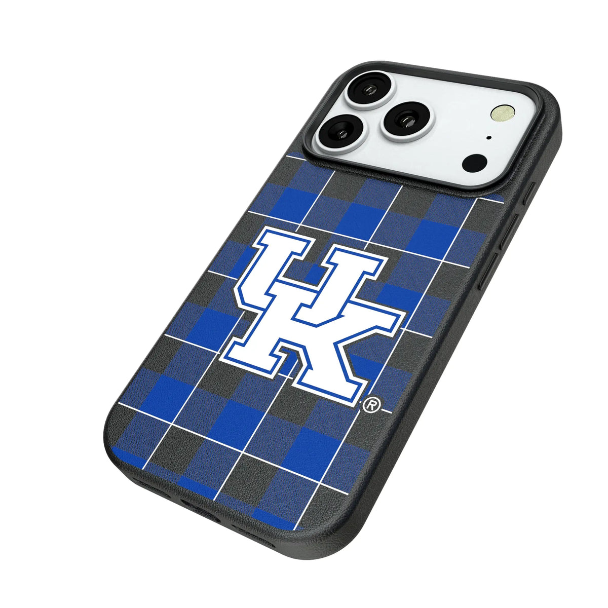 University of Kentucky Wildcats Plaid iPhone MagSafe Compatible Phone Case for Apple iPhone - Isometric View#Device_iPhone 18 Pro