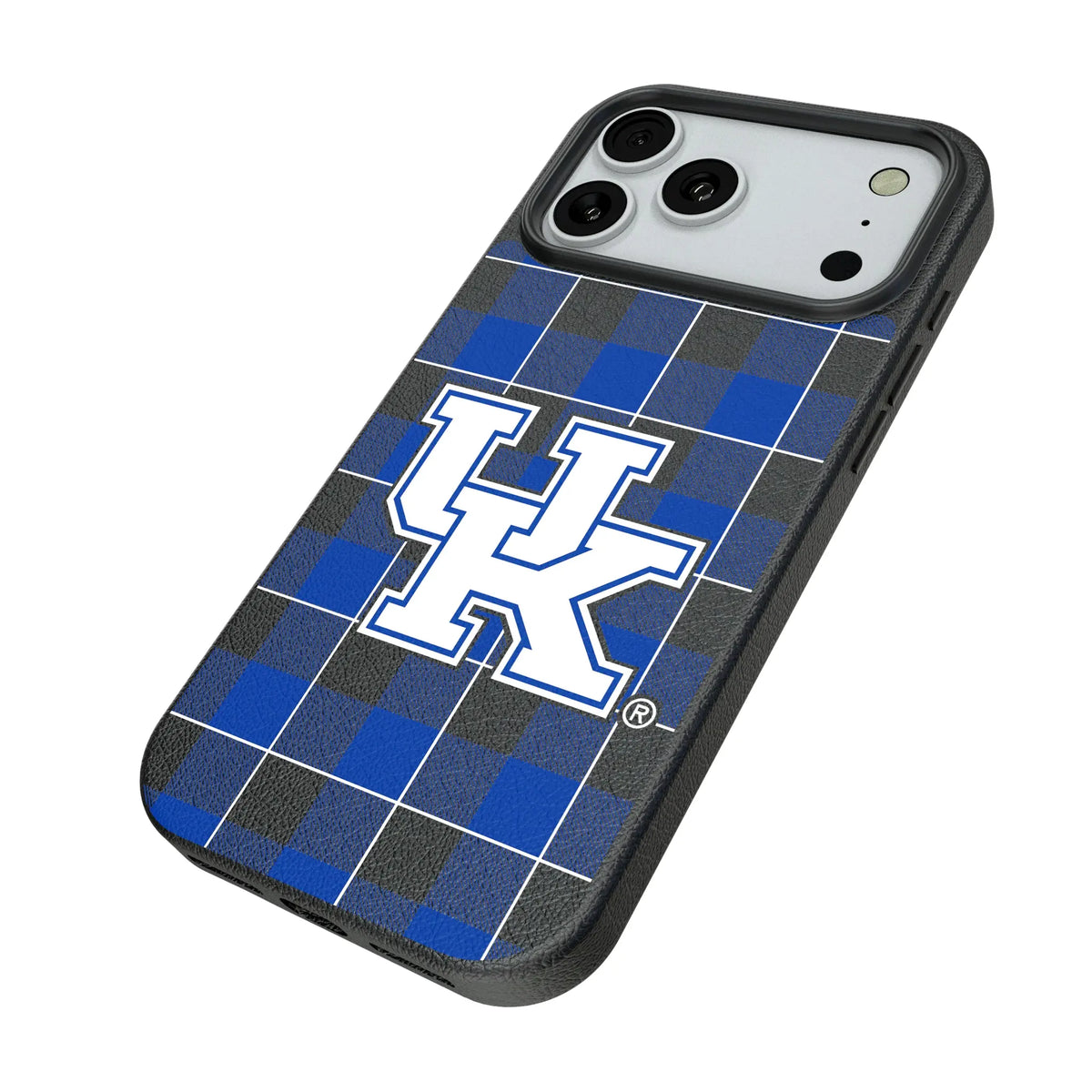 University of Kentucky Wildcats Plaid iPhone MagSafe Compatible Phone Case for Apple iPhone - Isometric View#Device_iPhone 18 Pro Max