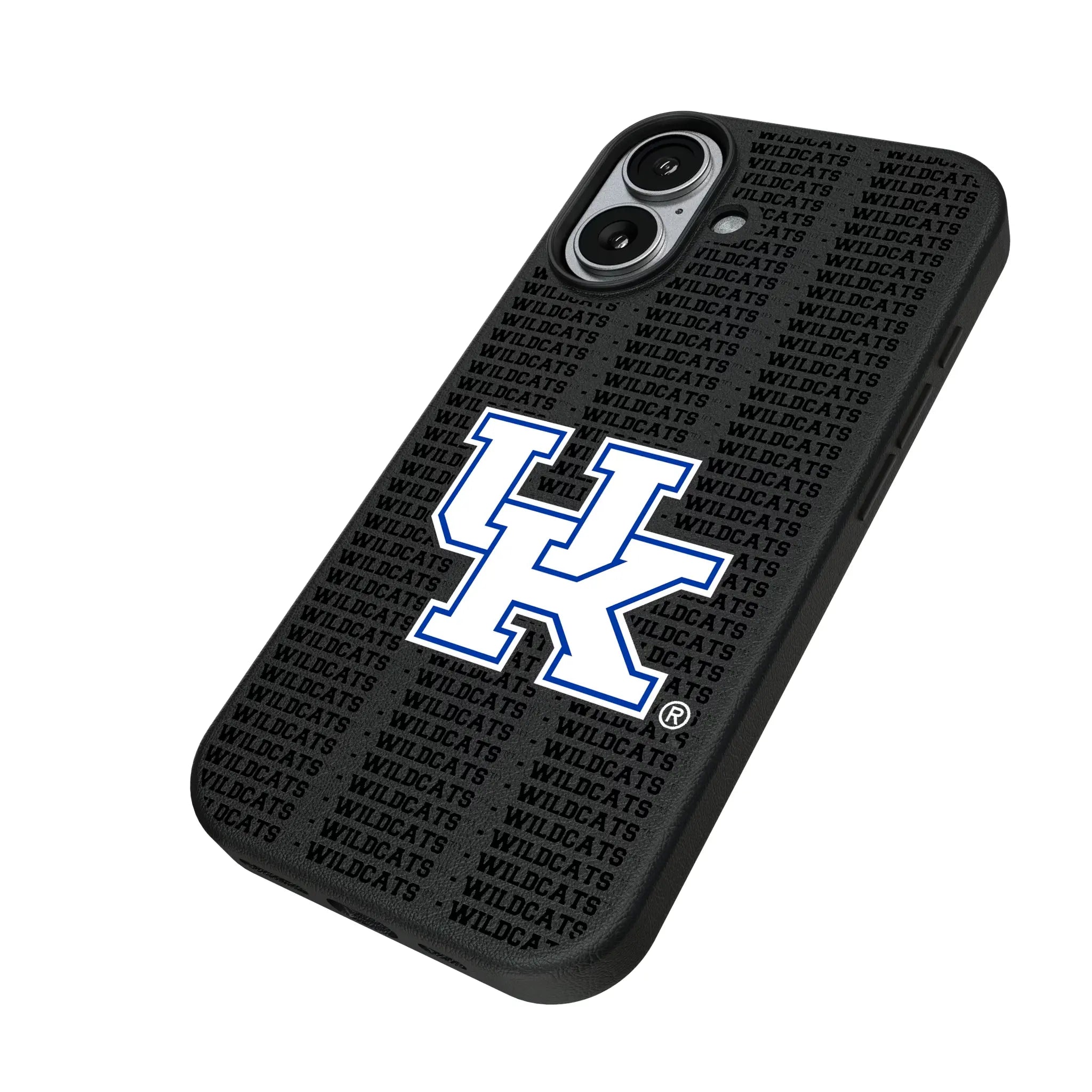 University of Kentucky Wildcats Text Backdrop iPhone MagSafe Compatible Phone Case for Apple iPhone - Isometric View#Device_iPhone 17