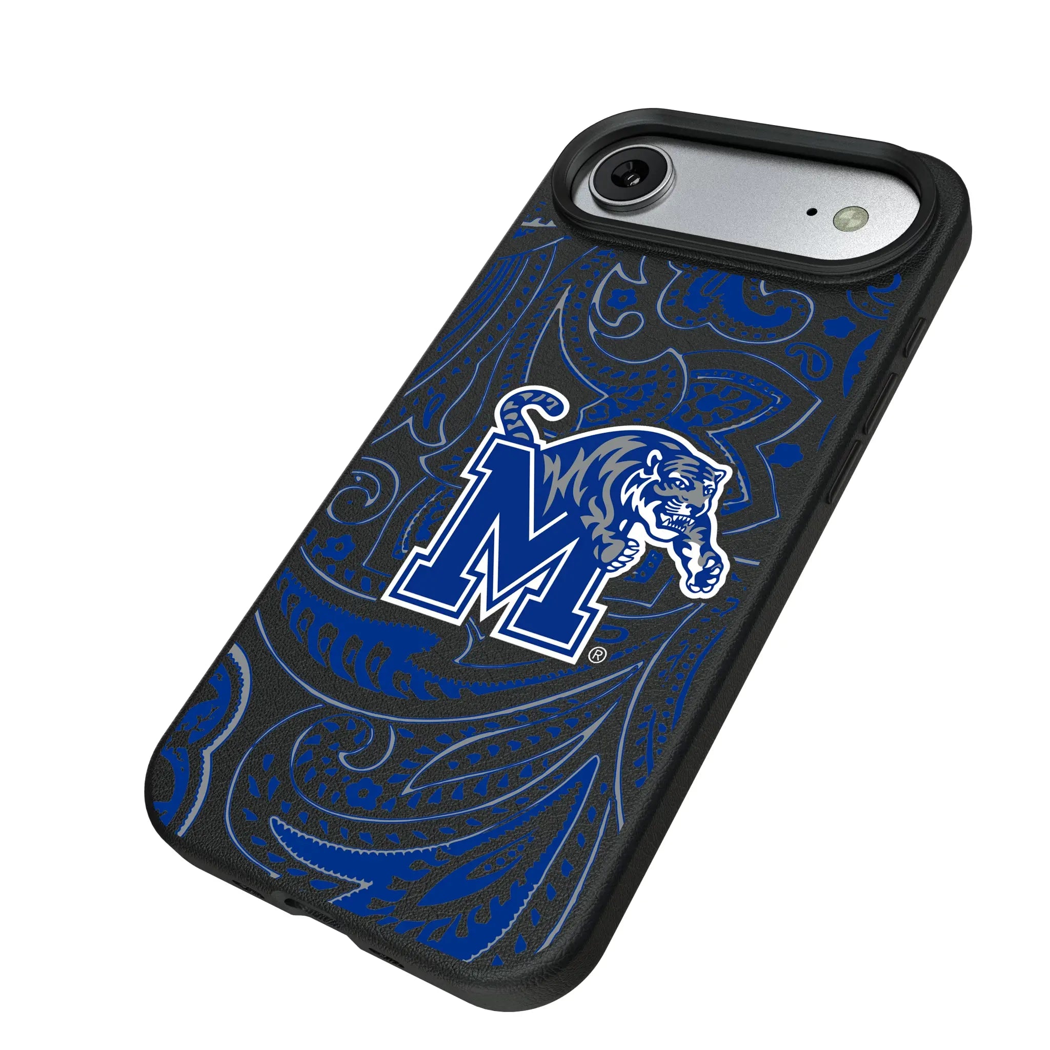 University of Memphis Tigers Paisley iPhone MagSafe Compatible Phone Case for Apple iPhone - Isometric View#Device_iPhone Air