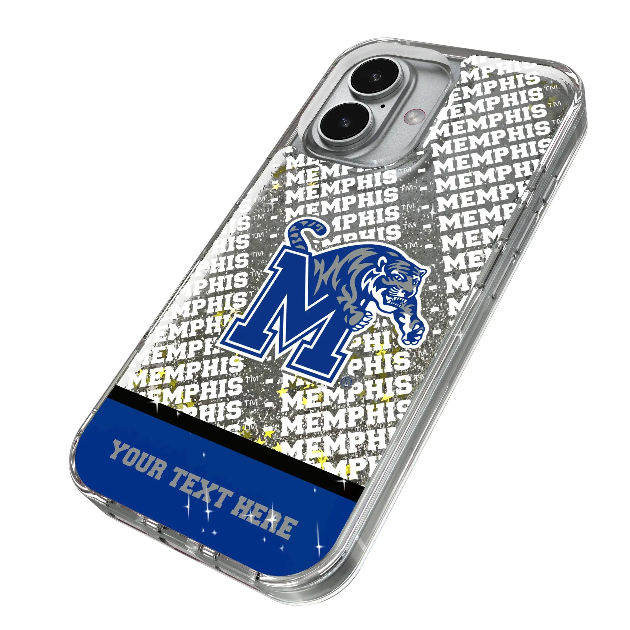 University of Memphis Tigers Personalized EndZone Plus iPhone Glitter Phone Case for Apple iPhone - Isometric View