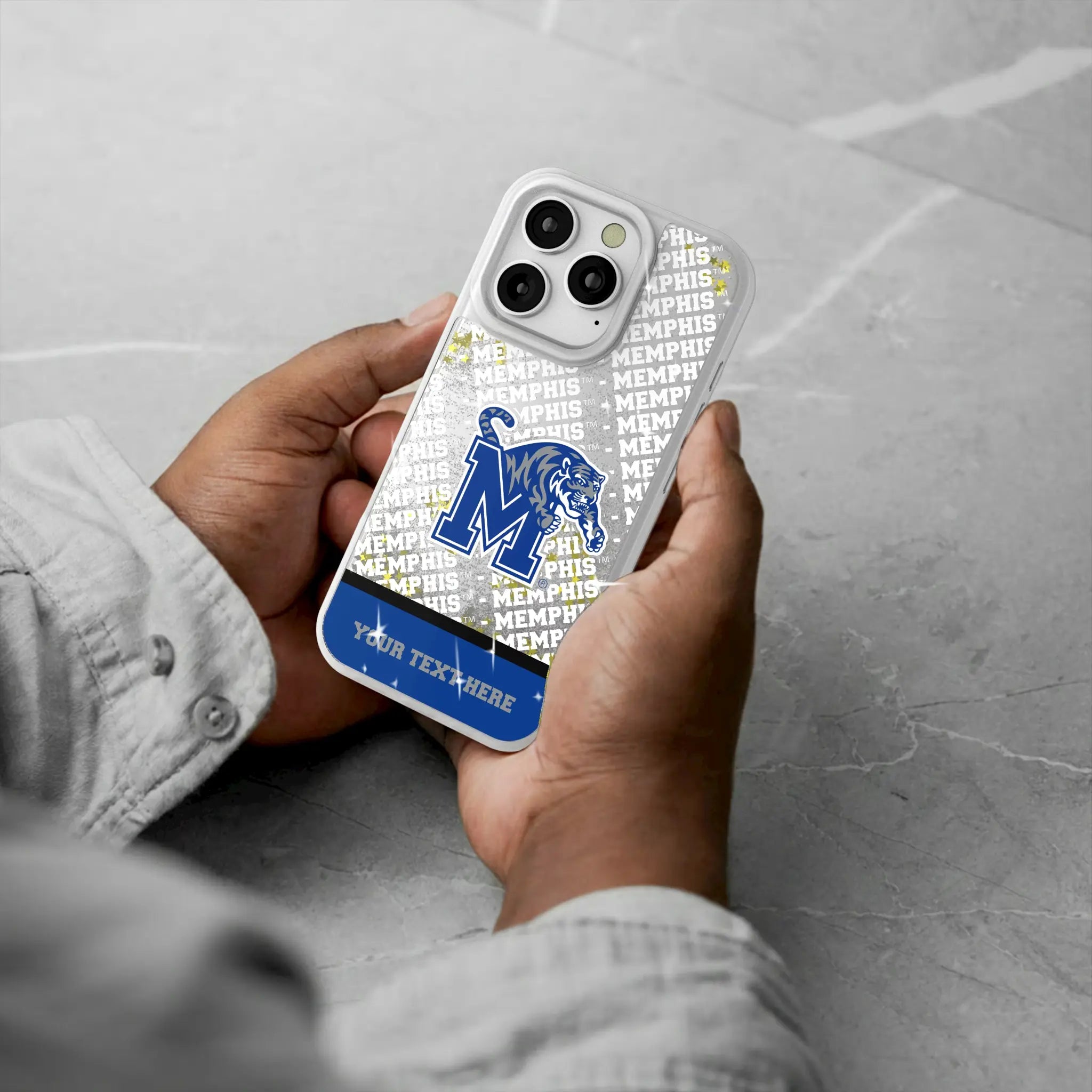 University of Memphis Tigers Personalized EndZone Plus iPhone Glitter Phone Case for Apple iPhone - Lifestyle#Device_iPhone 17 Pro