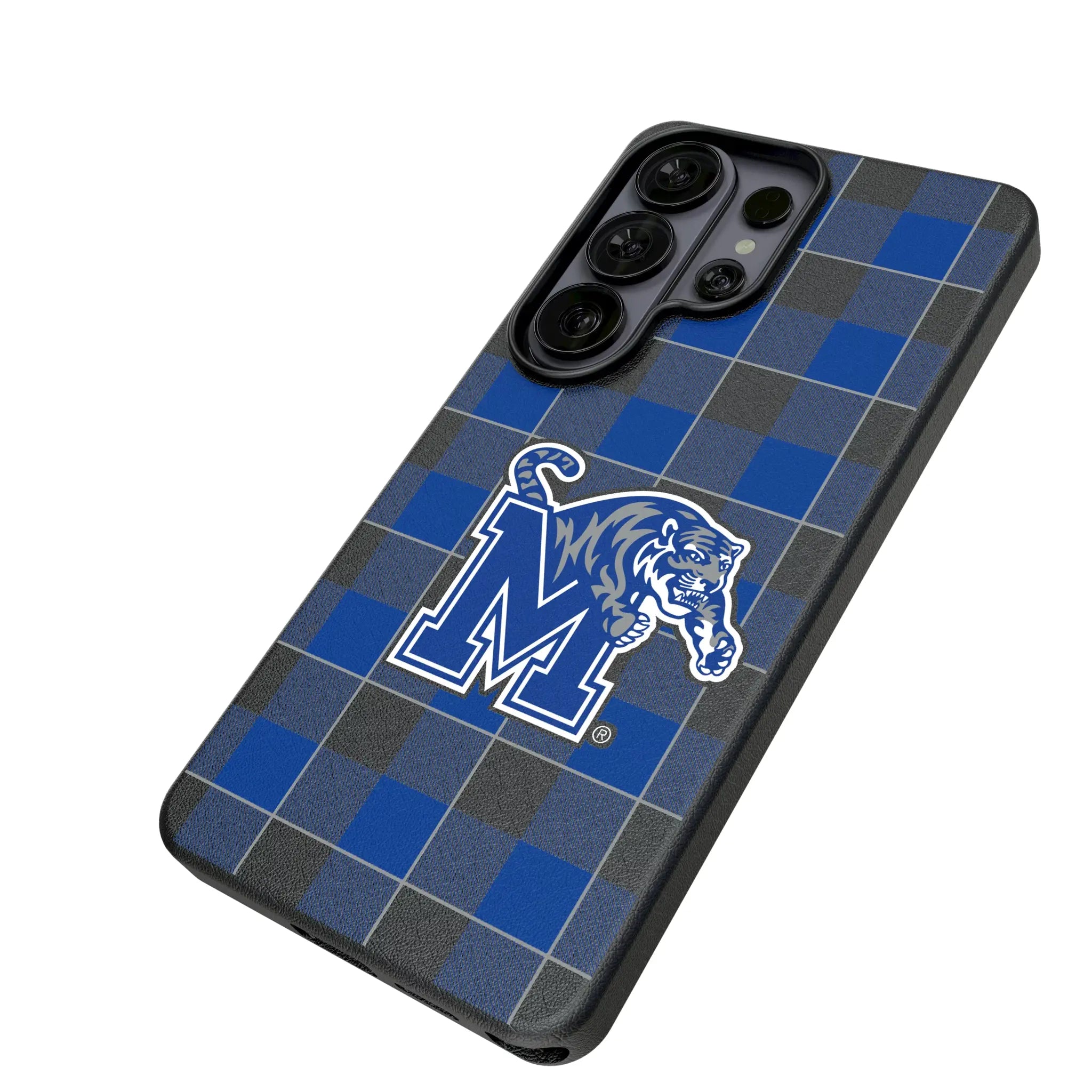 University of Memphis Tigers Plaid Galaxy MagSafe Compatible Phone Case for Samsung Galaxy - Isometric View#Device_Galaxy S26 Ultra