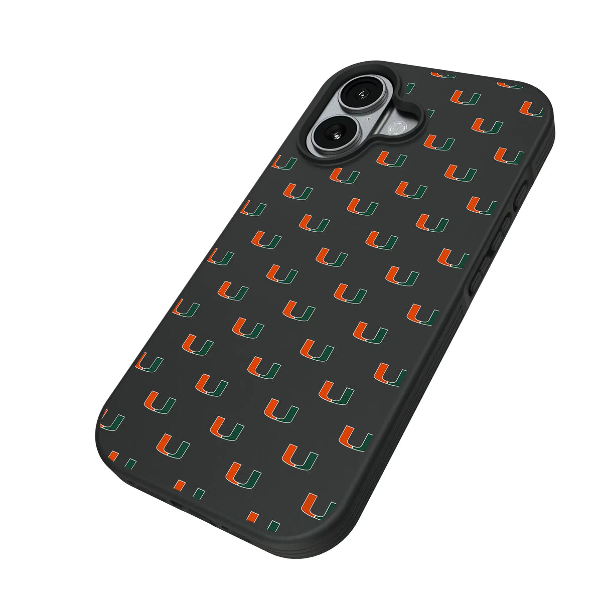University of Miami Hurricanes Fashion Pattern iPhone Bump Phone Case for Apple iPhone - Isometric View#Device_iPhone 17