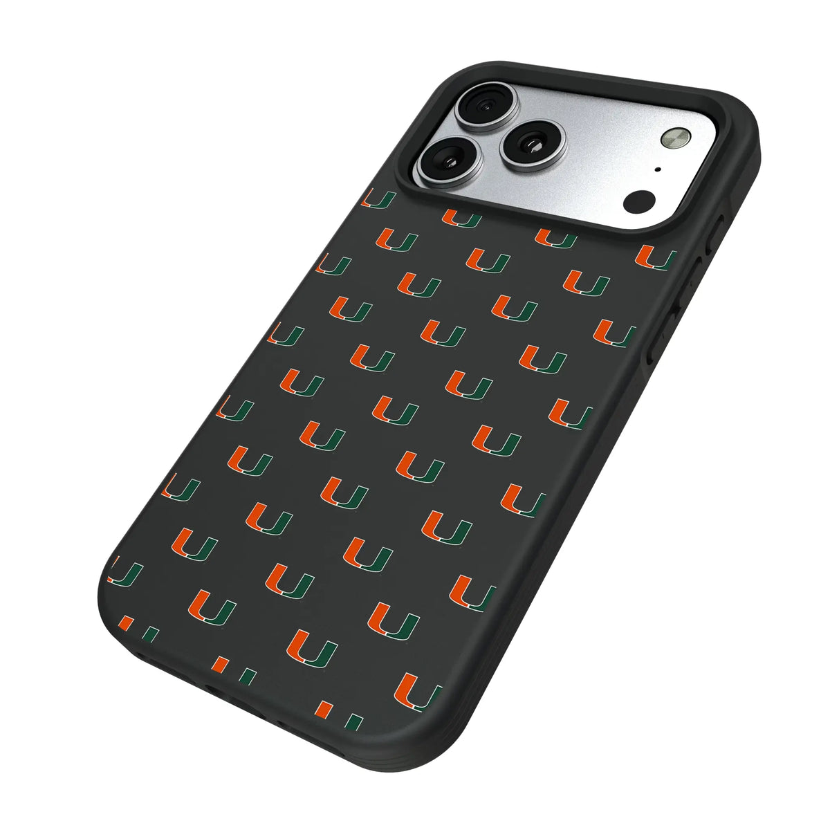 University of Miami Hurricanes Fashion Pattern iPhone Bump Phone Case for Apple iPhone - Isometric View#Device_iPhone 17 Pro Max