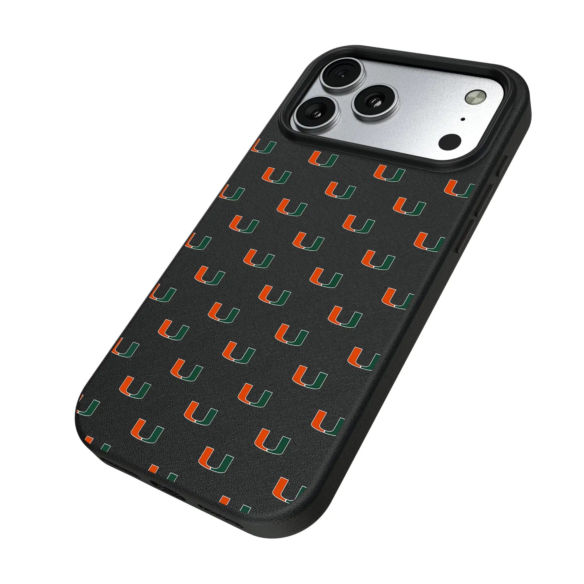 University of Miami Hurricanes Fashion Pattern iPhone MagSafe Compatible Phone Case for Apple iPhone - Isometric View#Device_iPhone 17 Pro Max