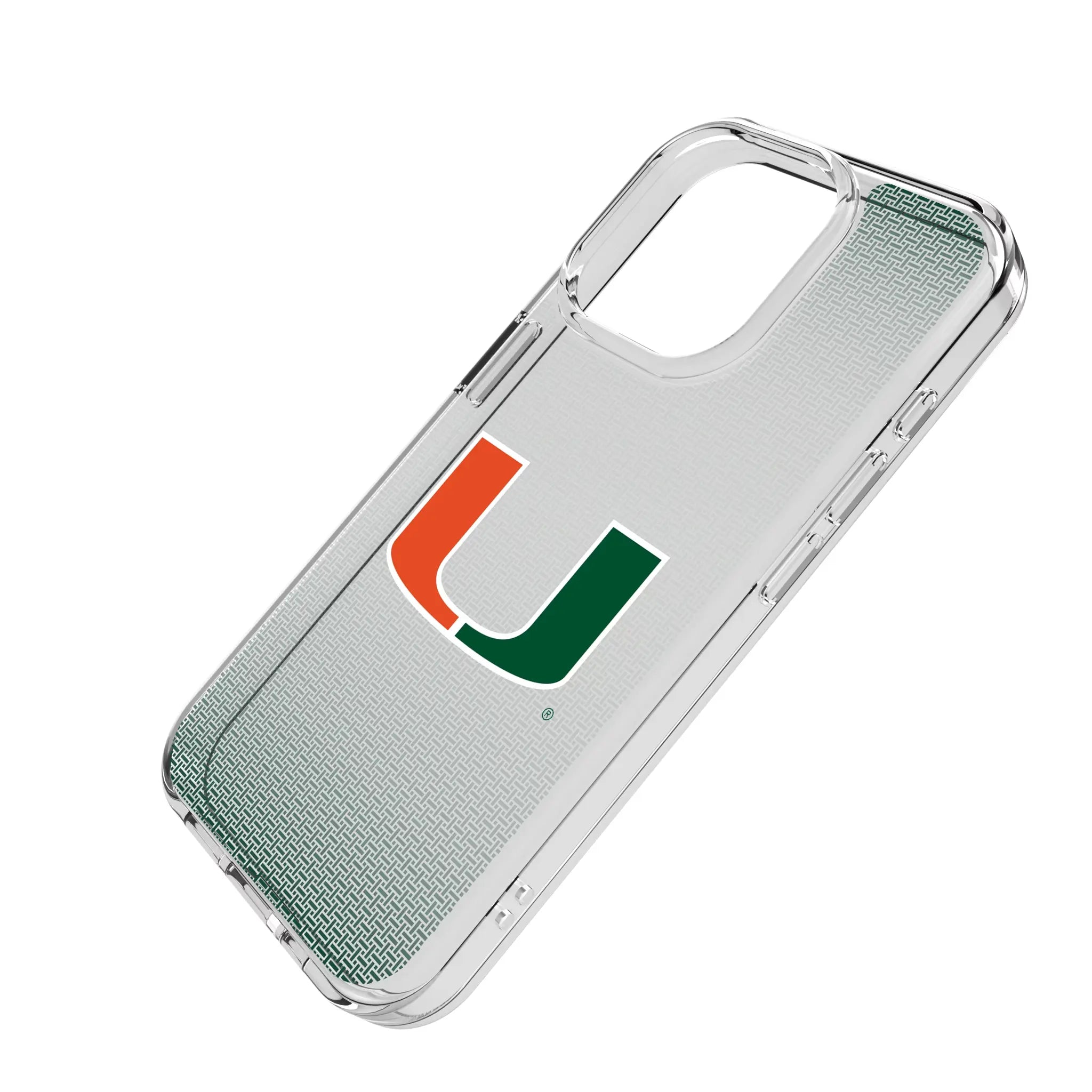 University of Miami Hurricanes Linen iPhone Clear Phone Case for Apple iPhone - Isometric View