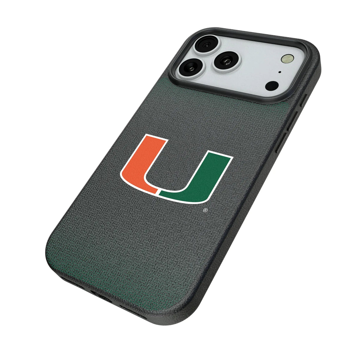 University of Miami Hurricanes Linen iPhone MagSafe Compatible Phone Case for Apple iPhone - Isometric View#Device_iPhone 18 Pro Max