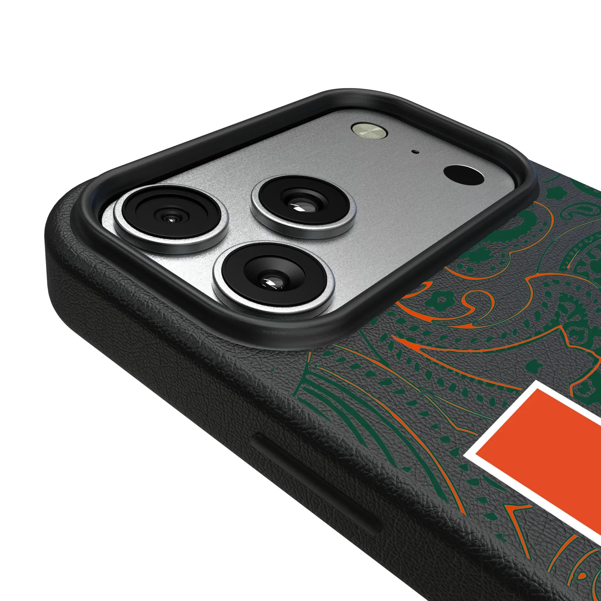 University of Miami Hurricanes Paisley iPhone MagSafe Compatible Phone Case for Apple iPhone - Detail#Device_iPhone 17 Pro Max