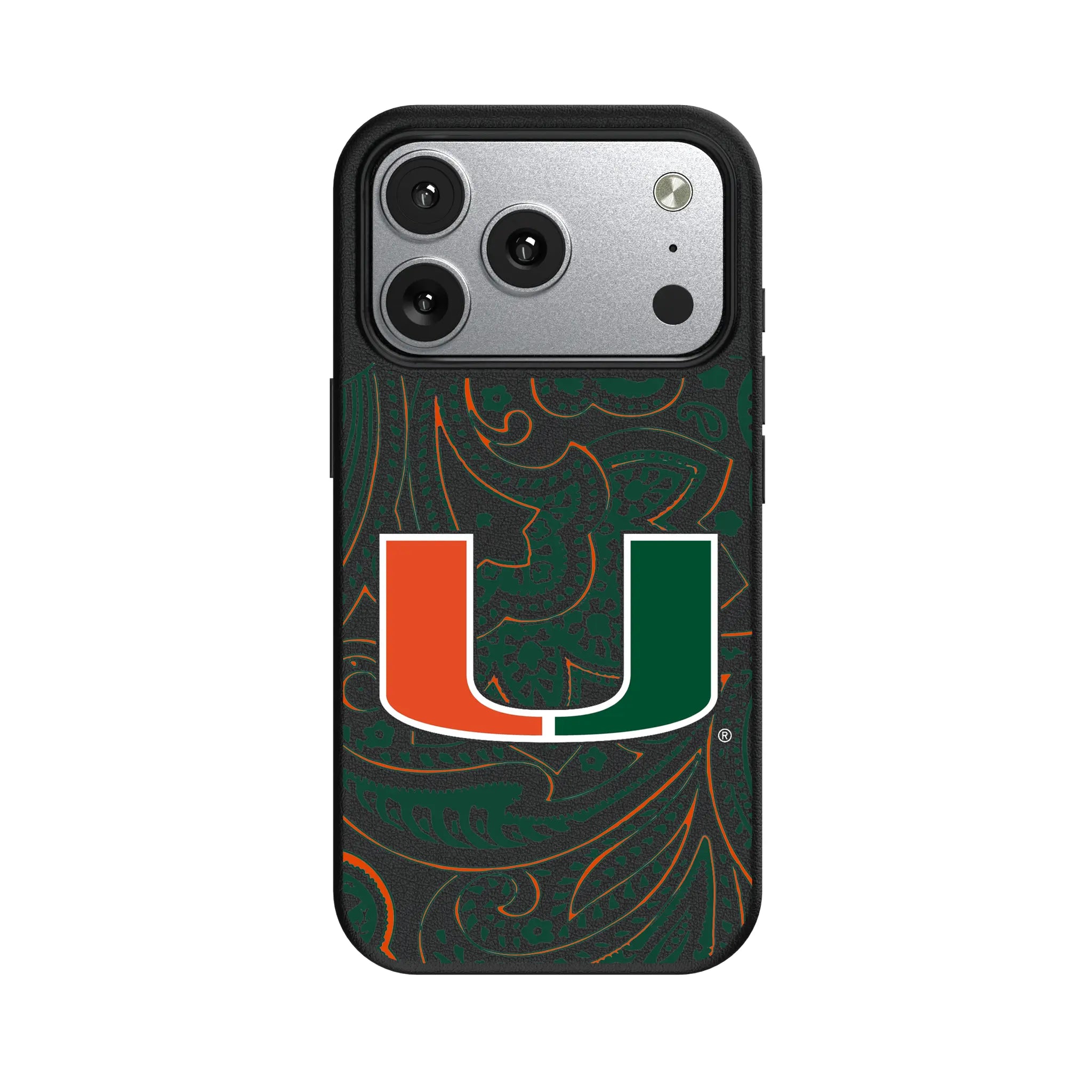 University of Miami Hurricanes Paisley iPhone MagSafe Compatible Phone Case for Apple iPhone#Device_iPhone 17 Pro