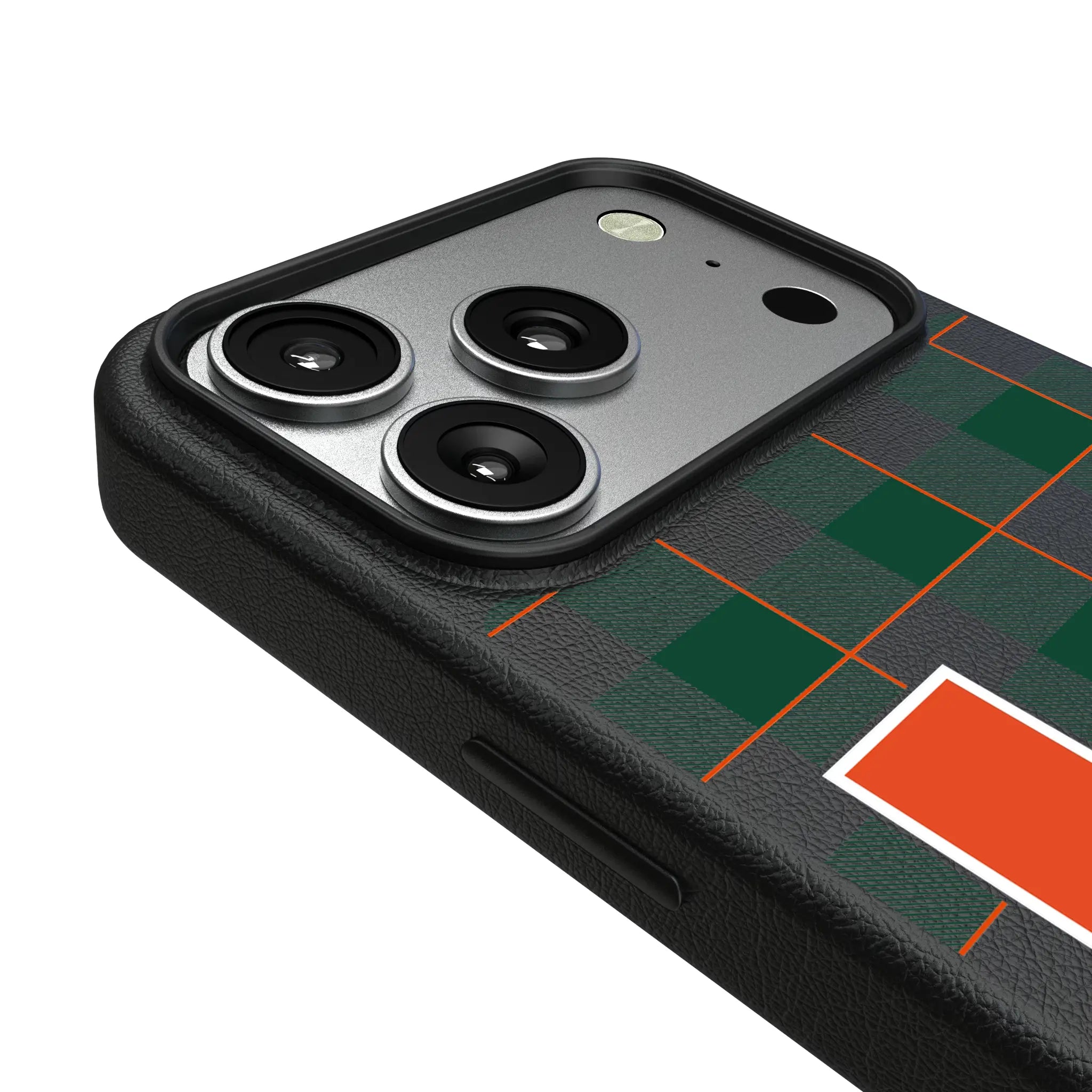 University of Miami Hurricanes Plaid iPhone MagSafe Compatible Phone Case for Apple iPhone - Detail#Device_iPhone 17 Pro