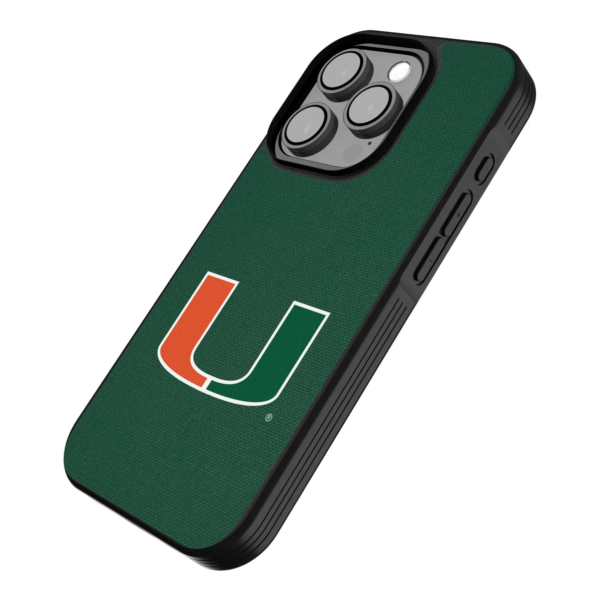 University of Miami Hurricanes Solid iPhone Bump Phone Case for Apple iPhone - Isometric View