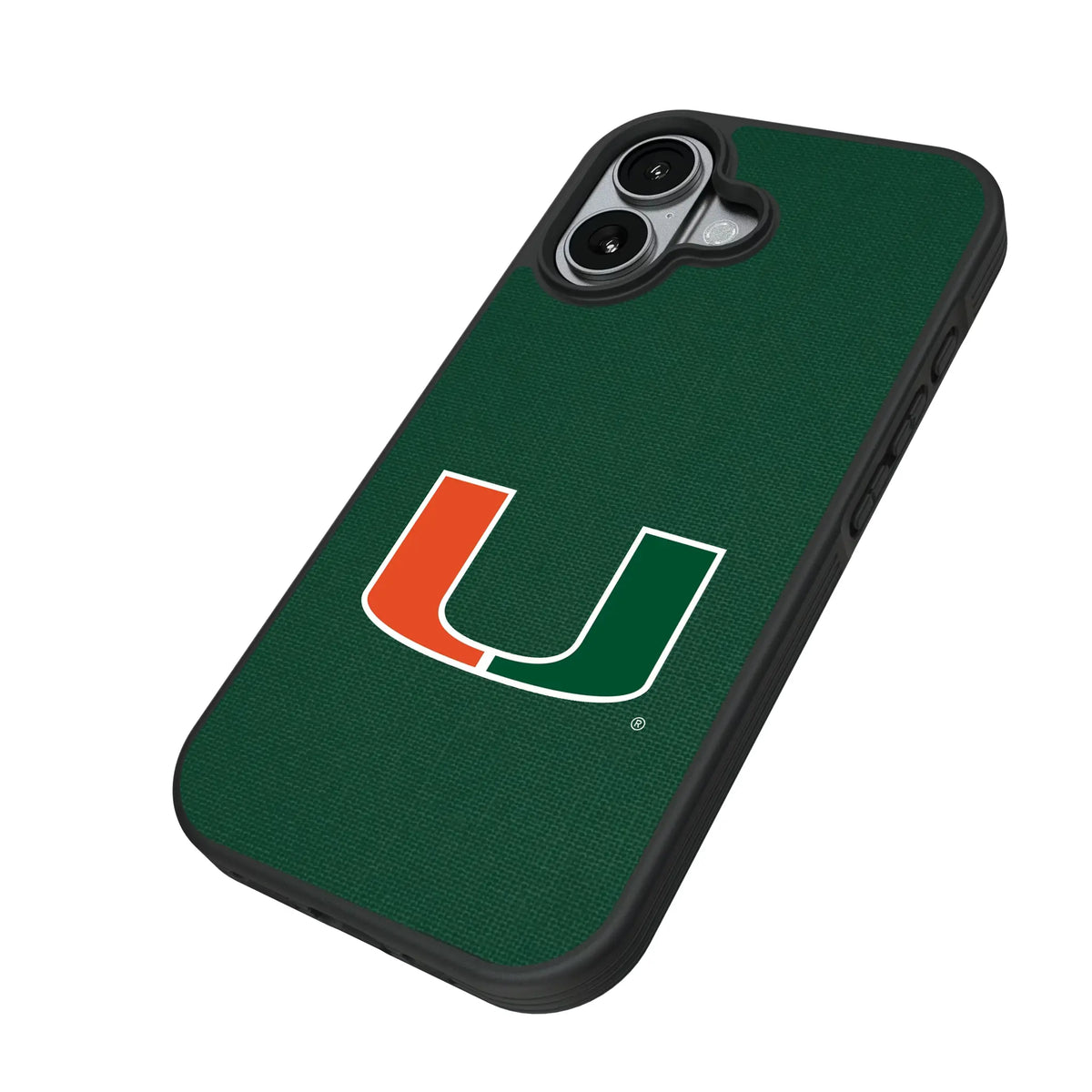 University of Miami Hurricanes Solid iPhone Bump Phone Case for Apple iPhone - Isometric View#Device_iPhone 17