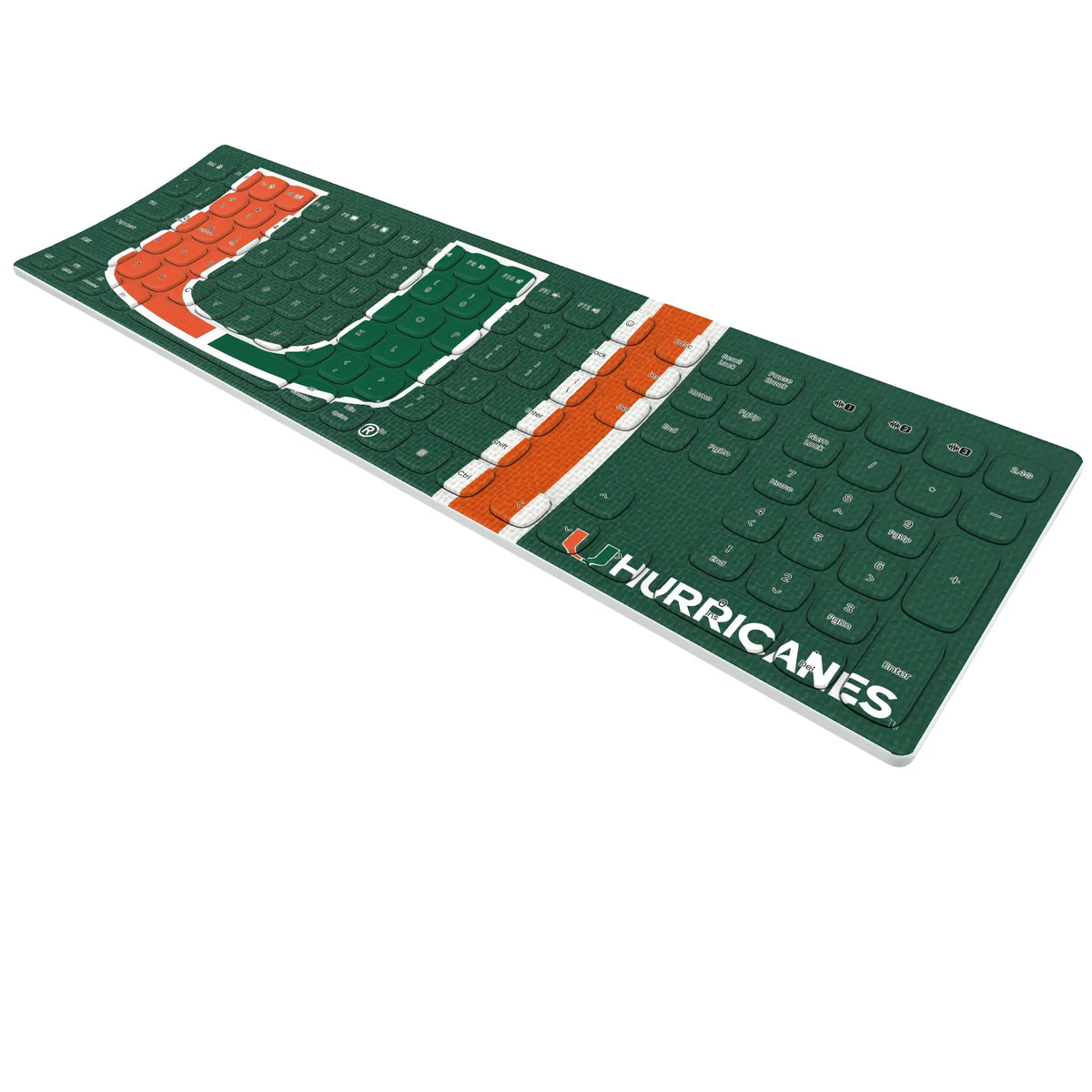 University of Miami Hurricanes Stripe KKB605 Curved Wireless Keyboard - Isometric View