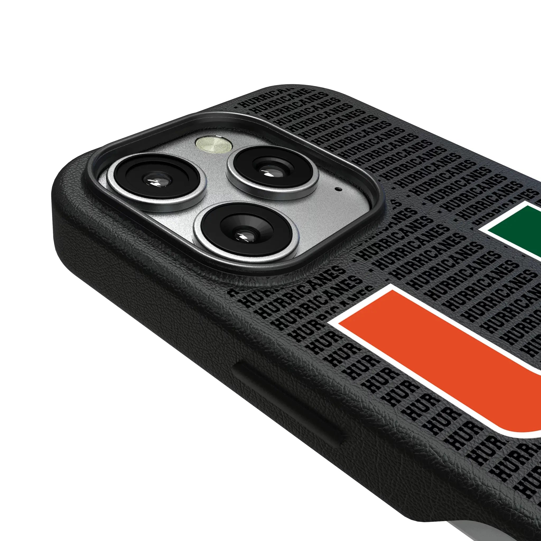 University of Miami Hurricanes Text Backdrop iPhone MagSafe Compatible Phone Case for Apple iPhone - Detail