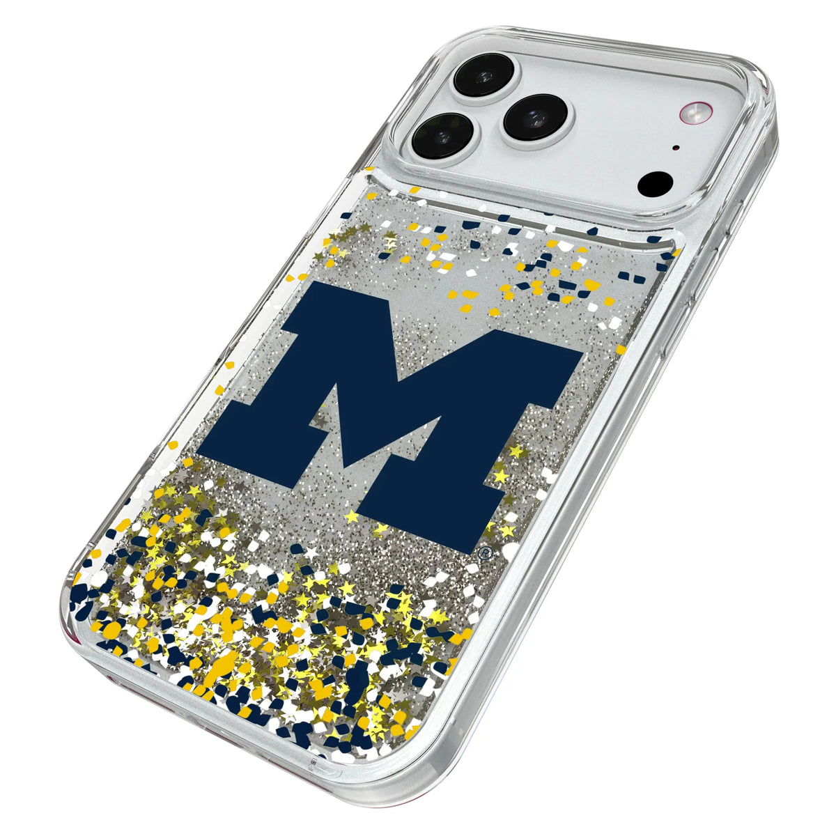 University of Michigan Wolverines Confetti iPhone Glitter Phone Case for Apple iPhone - Isometric View#Device_iPhone 18 Pro Max