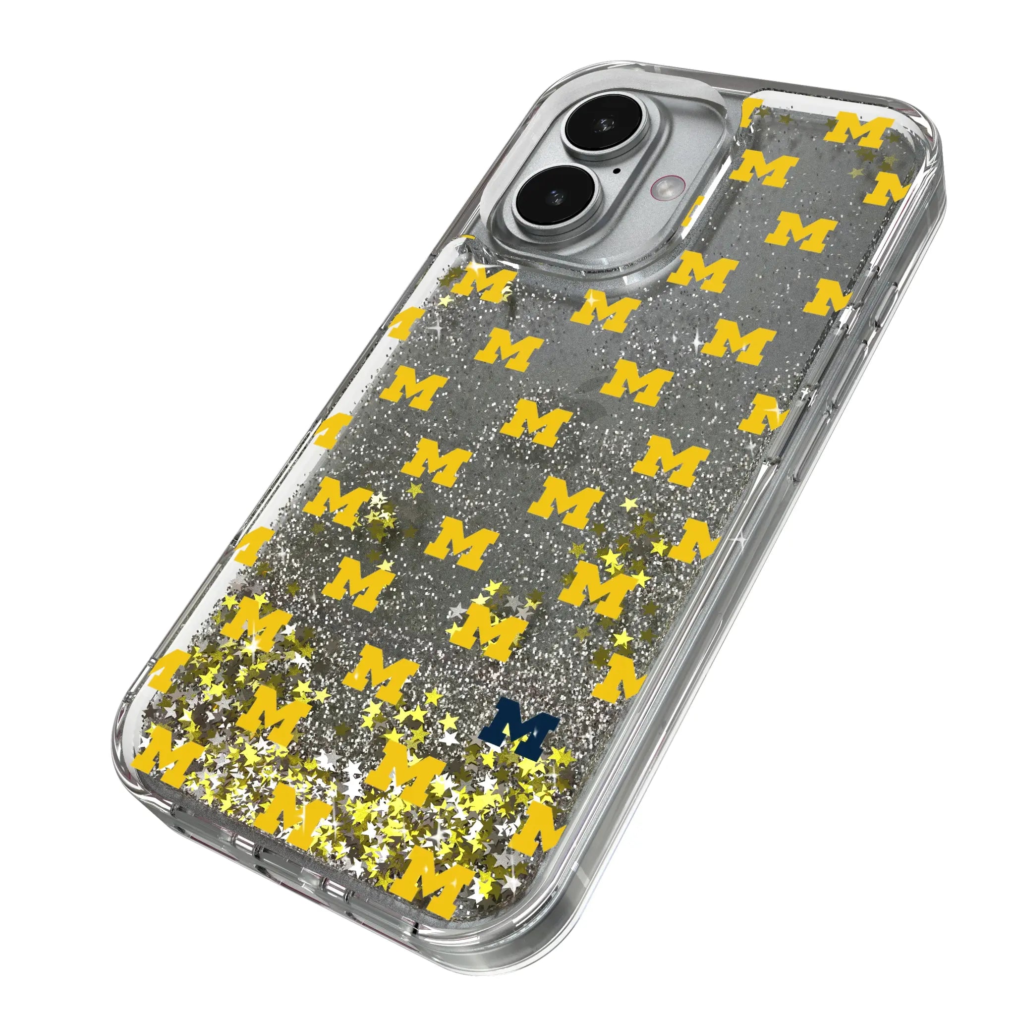 University of Michigan Wolverines Fashion Pattern iPhone Glitter Phone Case for Apple iPhone - Isometric View