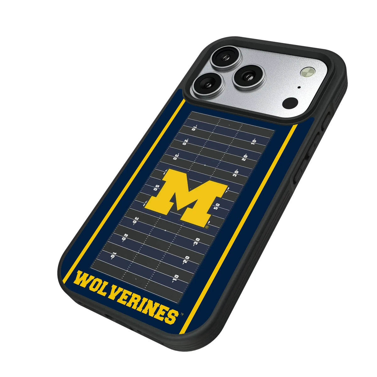 University of Michigan Wolverines Field iPhone Bump Phone Case for Apple iPhone - Isometric View#Device_iPhone 17 Pro
