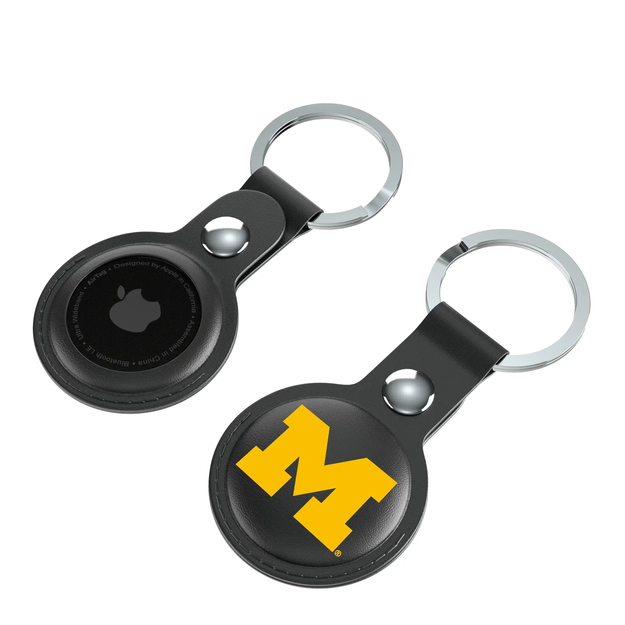 University of Michigan Wolverines Insignia AirTag Black Airtag Holder 2-Pack - Isometric View