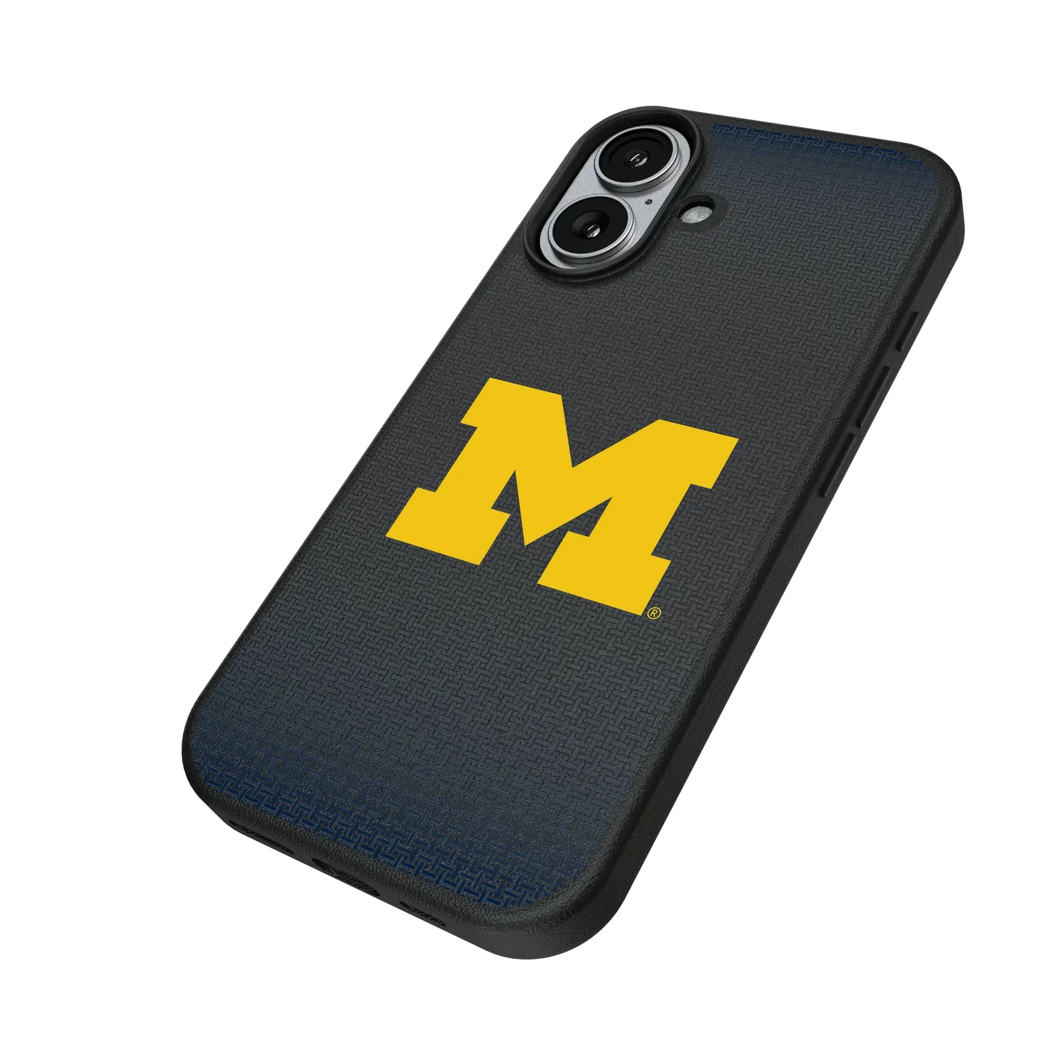University of Michigan Wolverines Linen iPhone MagSafe Compatible Phone Case for Apple iPhone - Isometric View#Device_iPhone 17