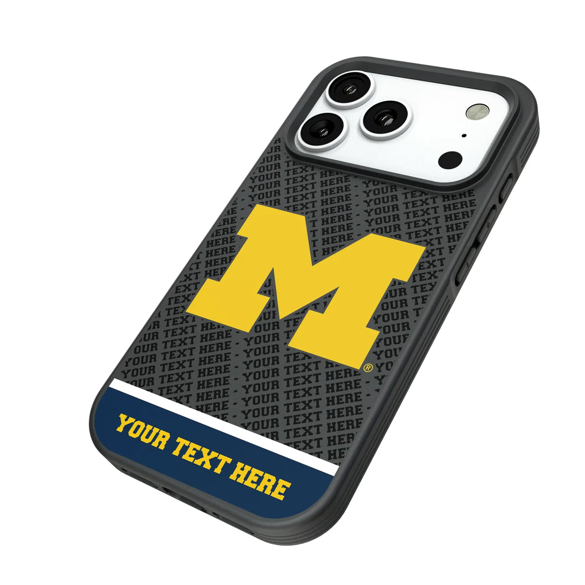 University of Michigan Wolverines Personalized EndZone Plus iPhone Bump Phone Case for Apple iPhone - Isometric View#Device_iPhone 18 Pro