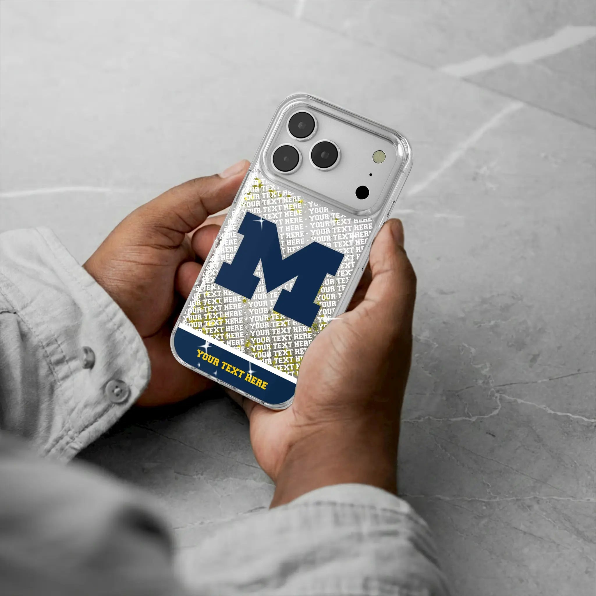 University of Michigan Wolverines Personalized EndZone Plus iPhone Glitter Phone Case for Apple iPhone - Lifestyle#Device_iPhone 17 Pro