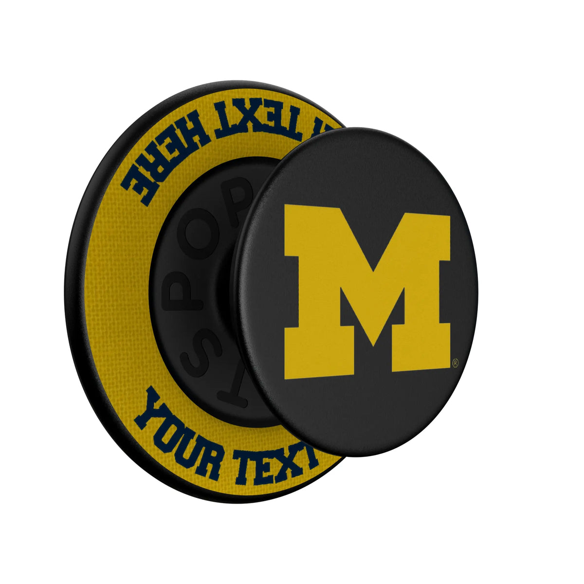 University of Michigan Wolverines Personalized Endzone Solid Popsockets Round Magnetic - Isometric View