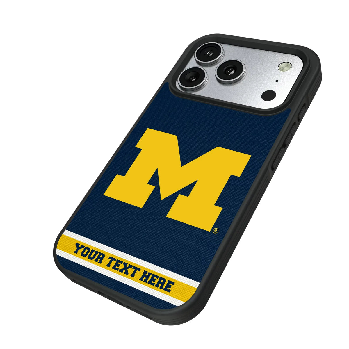 University of Michigan Wolverines Personalized Stripe iPhone Bump Phone Case for Apple iPhone - Isometric View#Device_iPhone 17 Pro