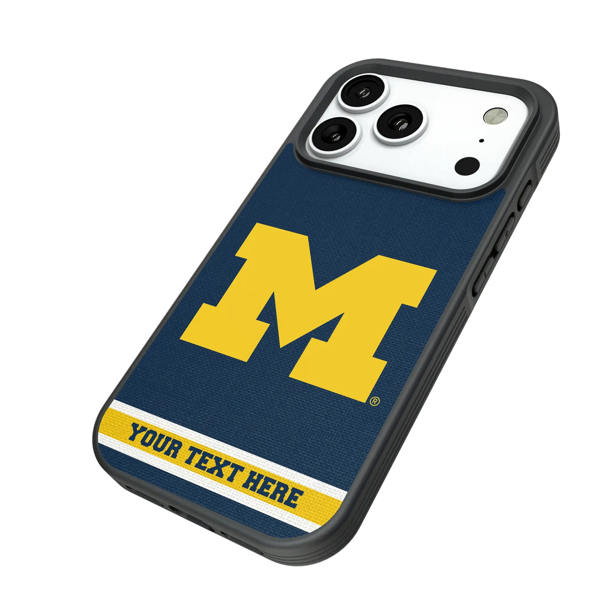 University of Michigan Wolverines Personalized Stripe iPhone Bump Phone Case for Apple iPhone - Isometric View#Device_iPhone 18 Pro