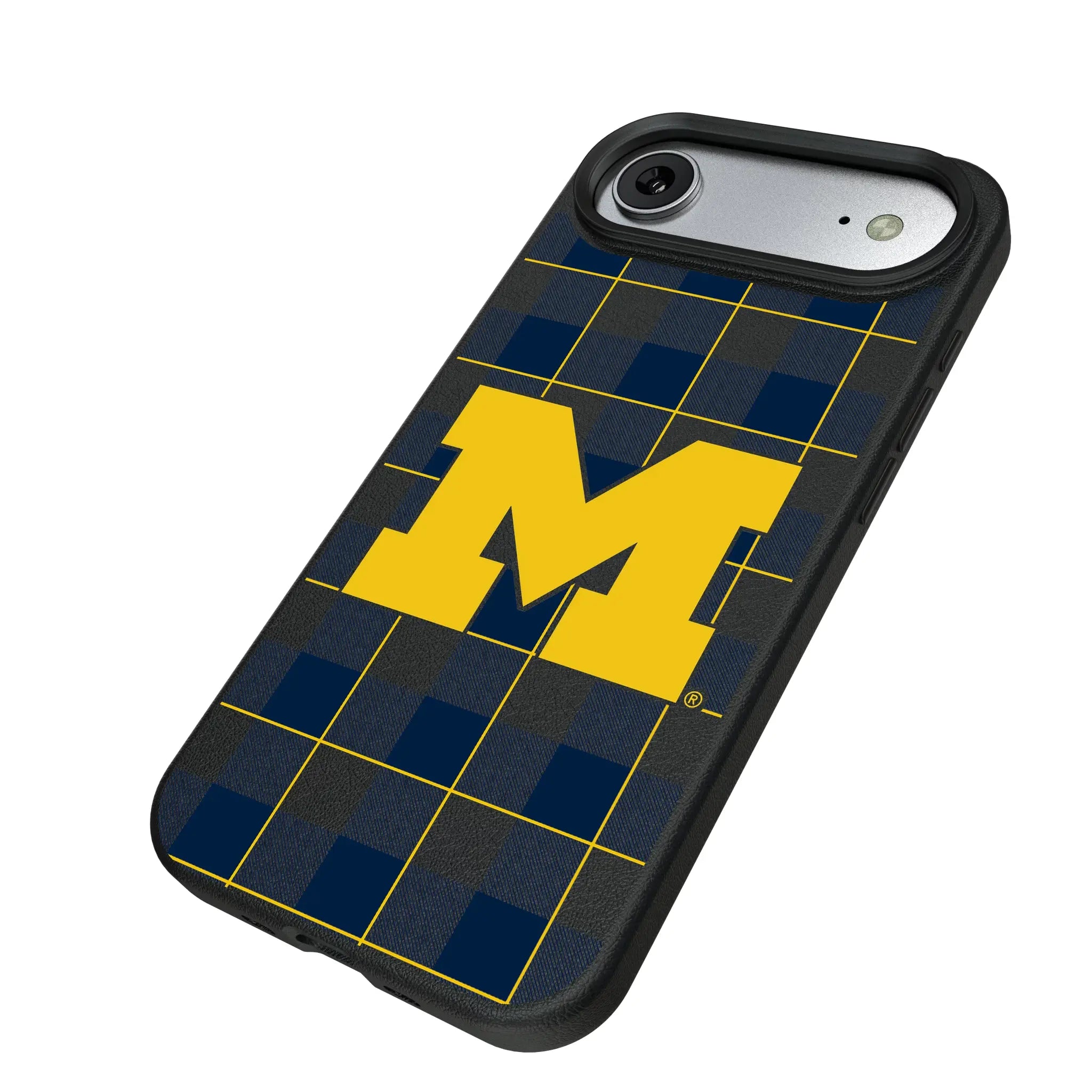 University of Michigan Wolverines Plaid iPhone MagSafe Compatible Phone Case for Apple iPhone - Isometric View#Device_iPhone Air