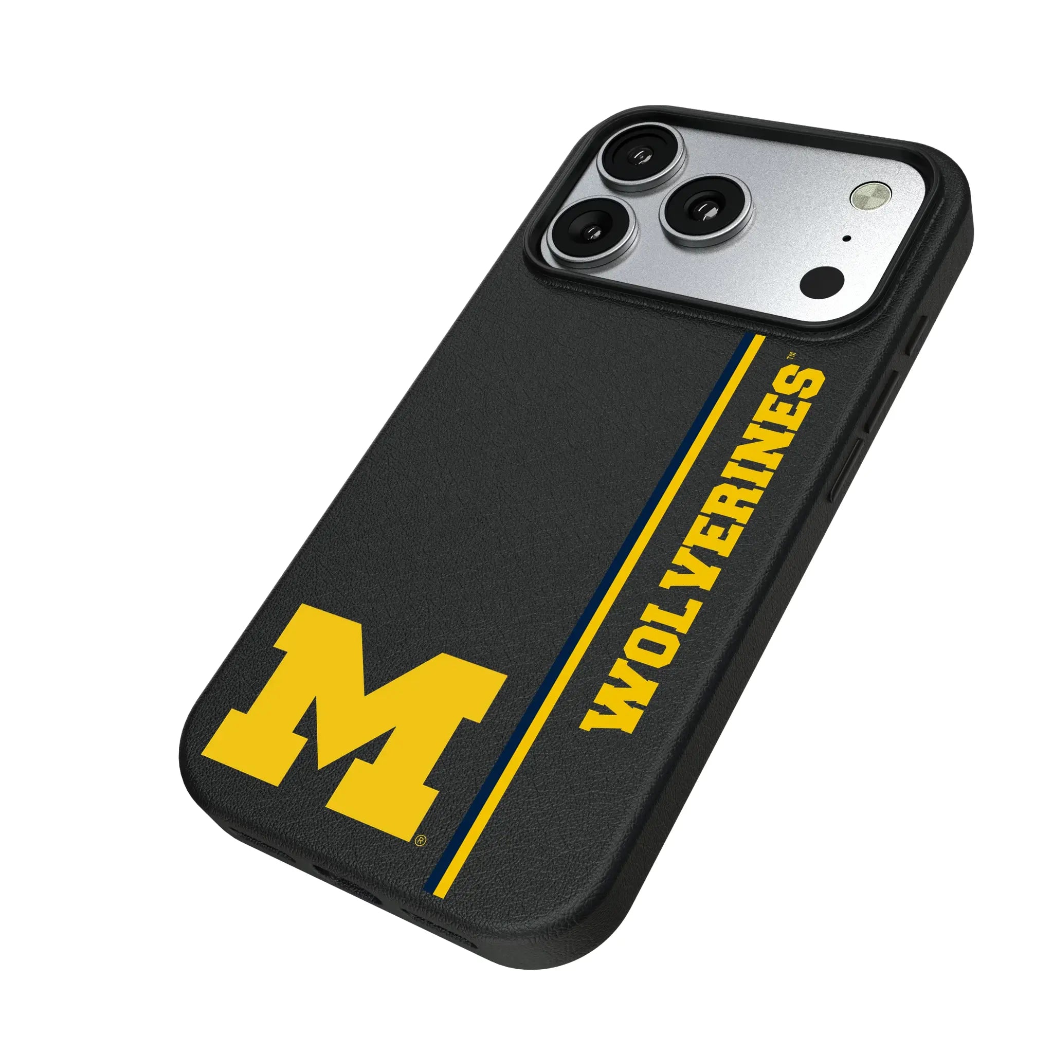 University of Michigan Wolverines Sidebar iPhone MagSafe Compatible Phone Case for Apple iPhone - Isometric View#Device_iPhone 17 Pro