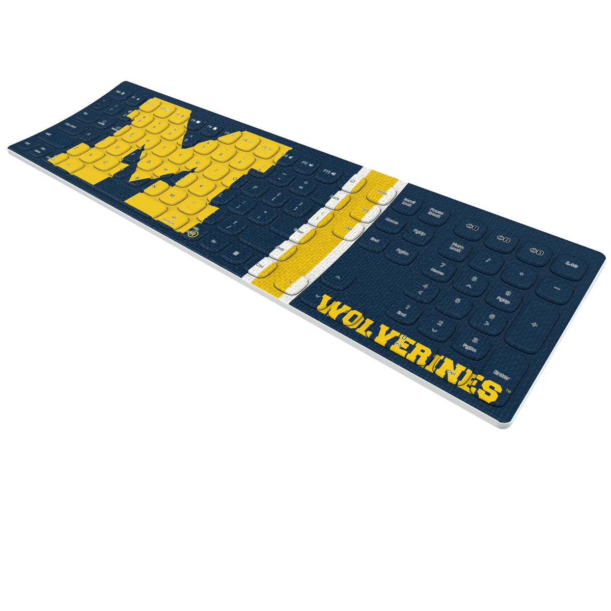 University of Michigan Wolverines Stripe KKB605 Curved Wireless Keyboard - Isometric View
