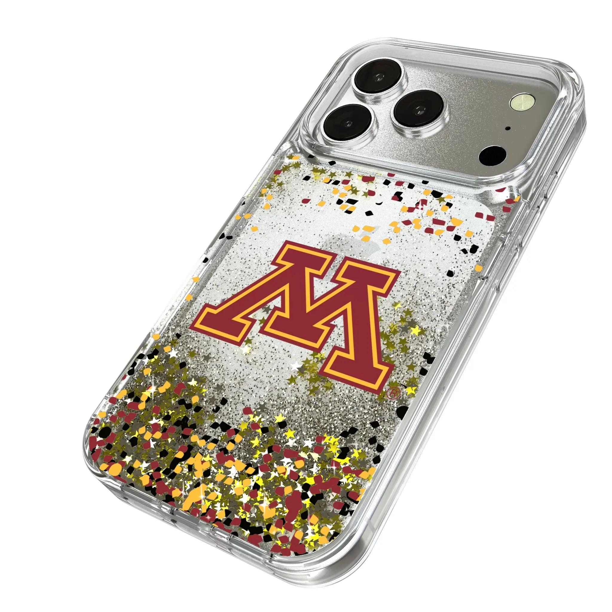 University of Minnesota Golden Gophers Confetti iPhone Glitter Phone Case for Apple iPhone - Isometric View