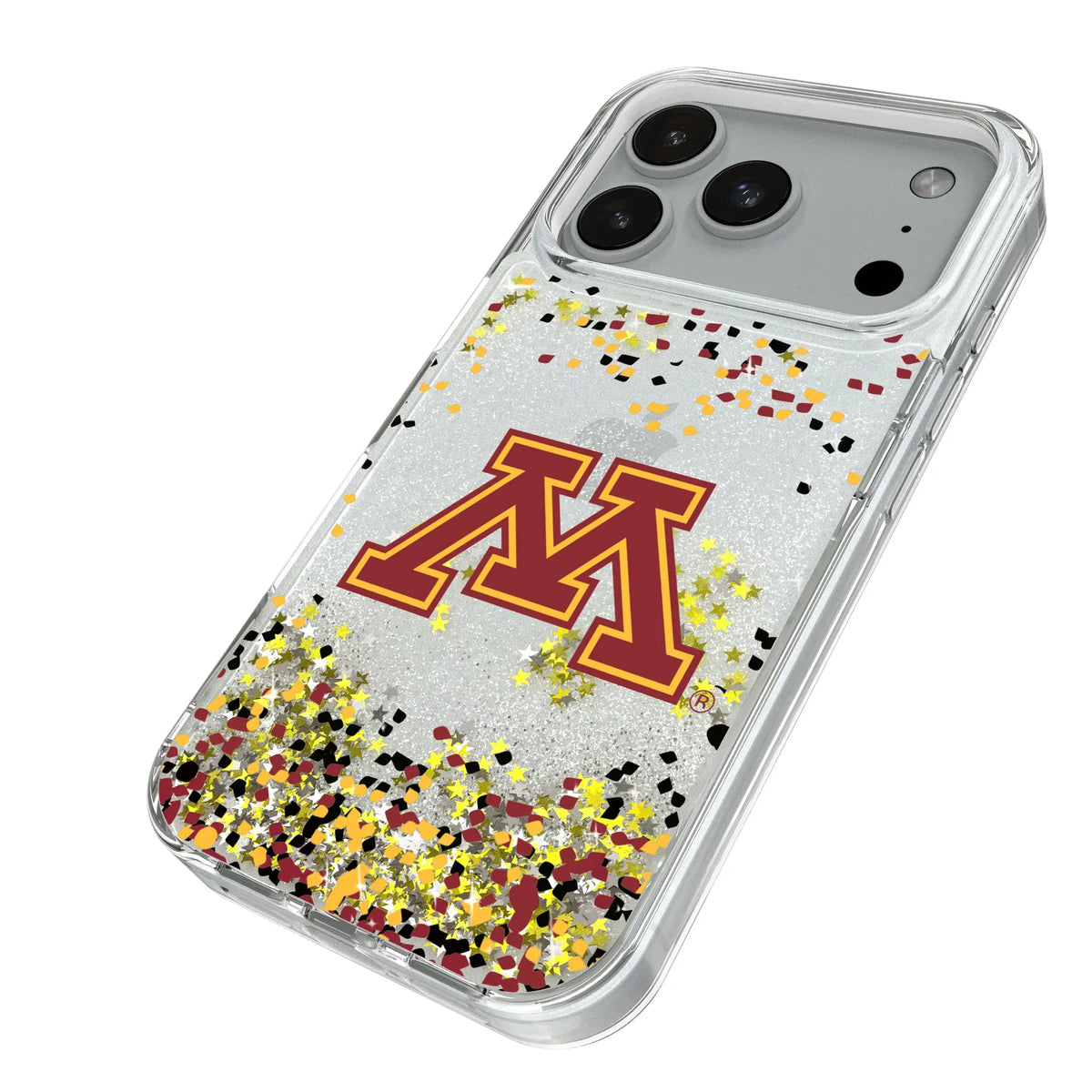 University of Minnesota Golden Gophers Confetti iPhone Glitter Phone Case for Apple iPhone - Isometric View#Device_iPhone 18 Pro
