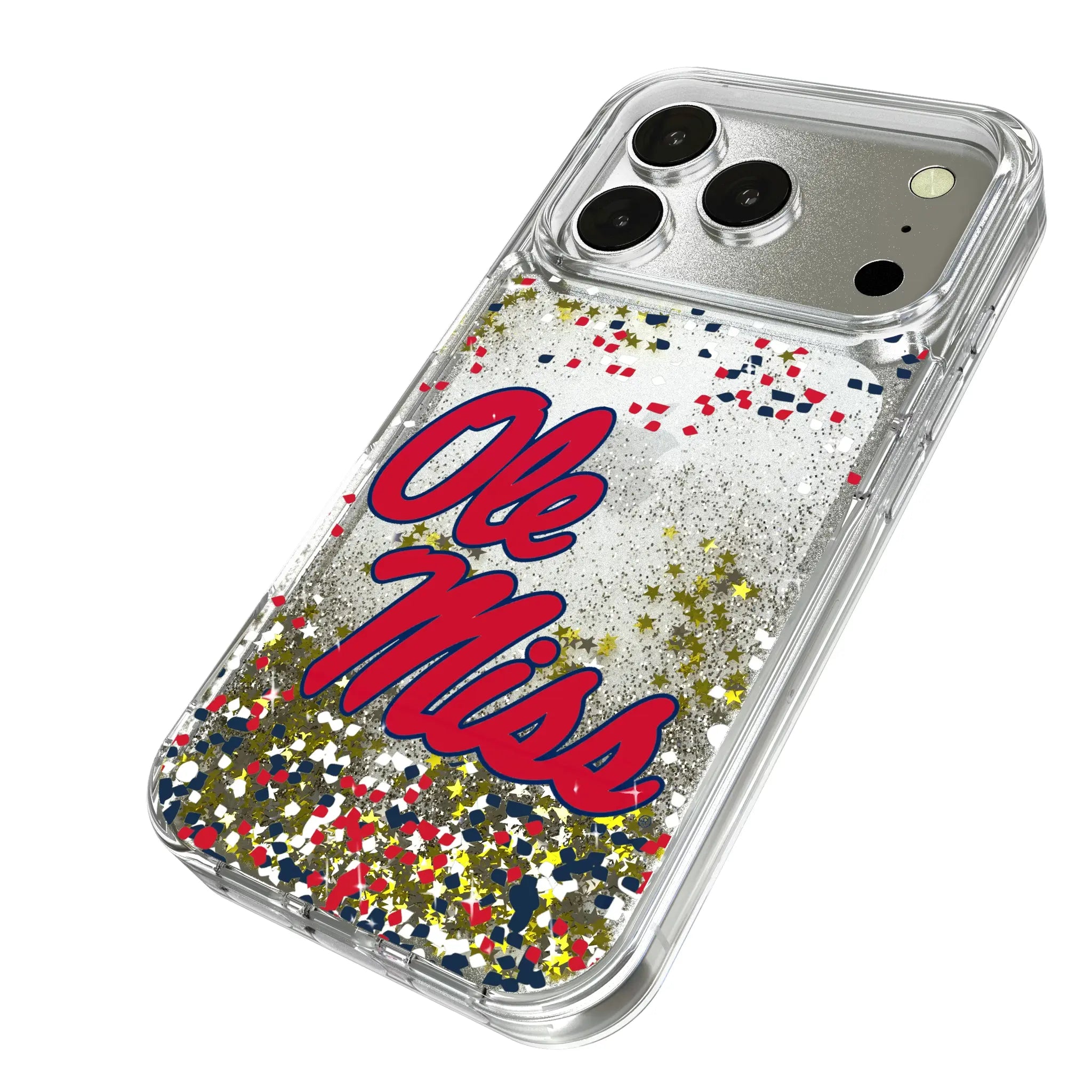University of Mississippi Rebels Confetti iPhone Glitter Phone Case for Apple iPhone - Isometric View
