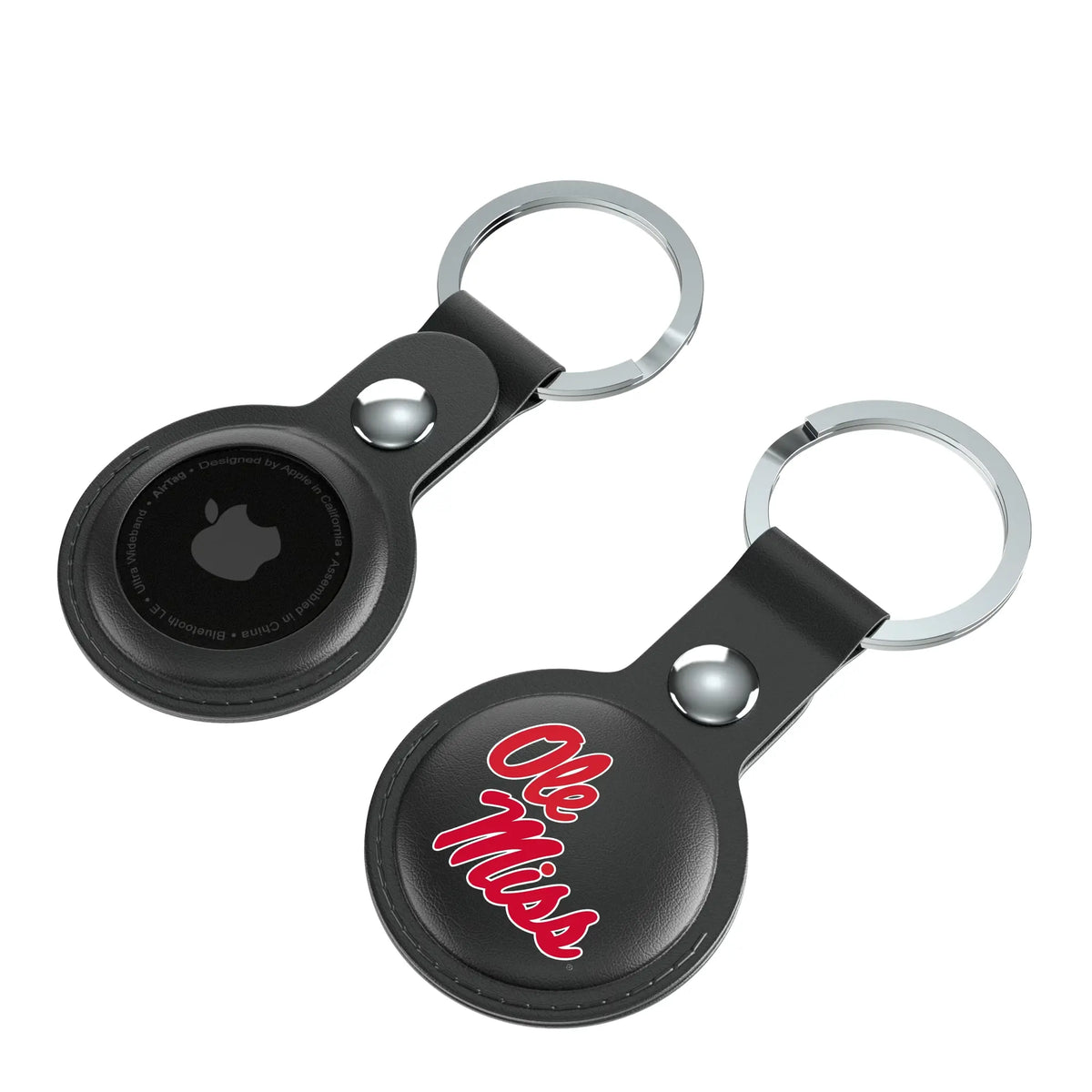University of Mississippi Rebels Insignia AirTag Black Airtag Holder 2-Pack - Isometric View